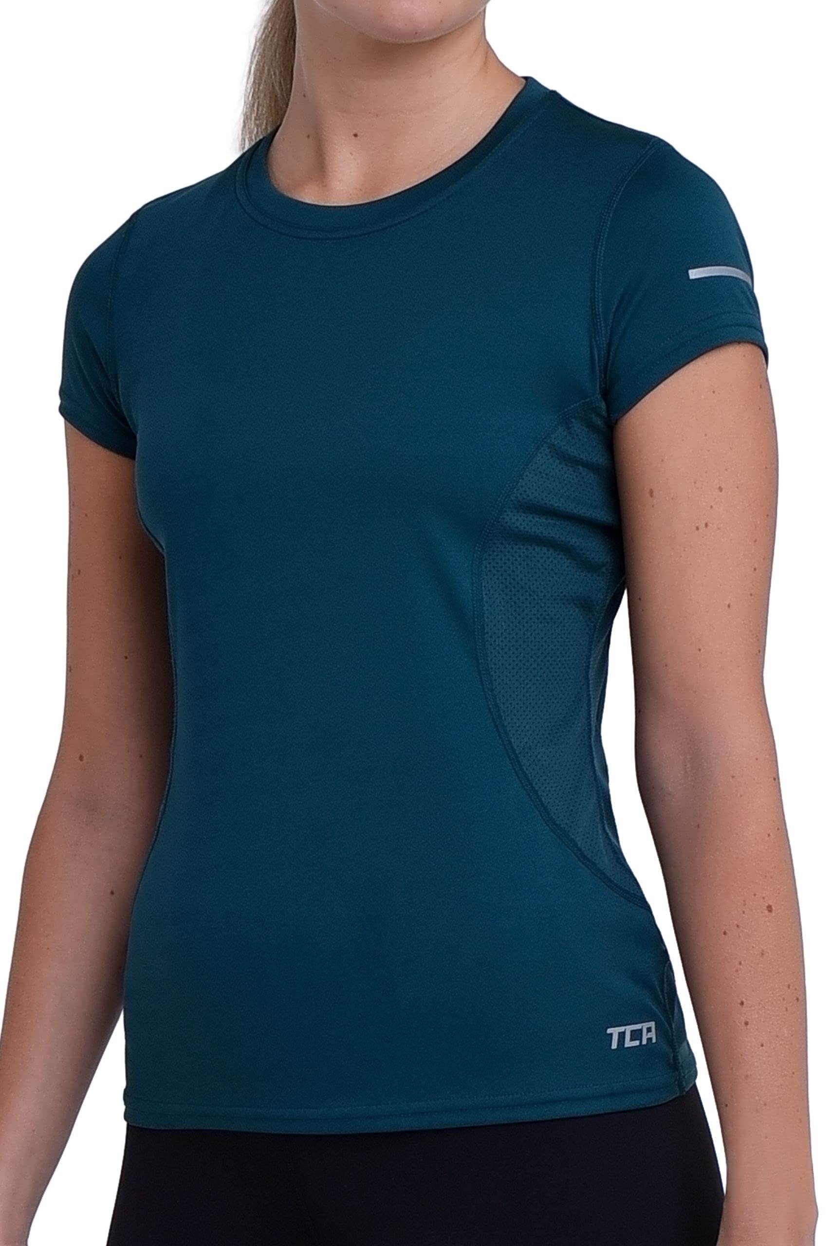 TCA Women's Atomic Short Sleeve Quickdry Gym Running Training Top - Atlantic Deep, XL