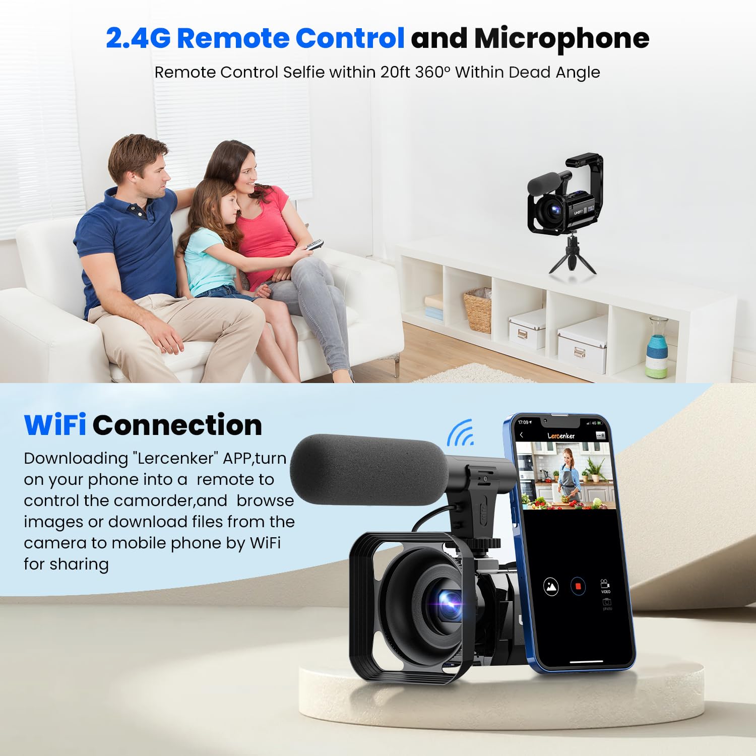 Cámara de vídeo 5K 56MP videocámara Doble Lente WiFi 16X Pantalla táctil de 3.0" cámara Vlog para Youtube grabadora de vídeo con visión Nocturna por Infrarrojos 2 baterías, Tarjeta de 64GB,micrófono