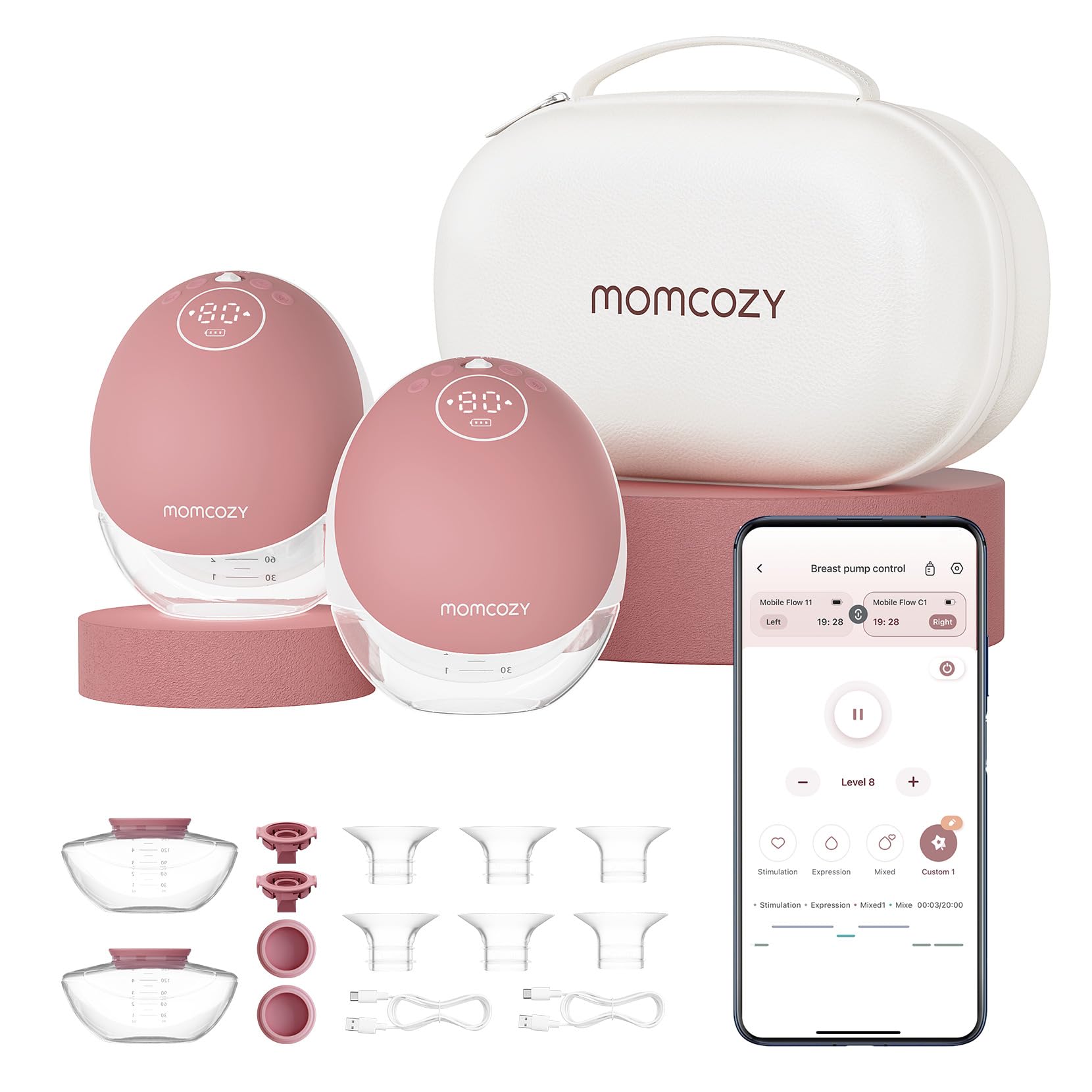 Momcozy Sachets de Congélation Lait Maternel 180mL - Lot de 120 &Momcozy Tire-Lait Electrique Main Libre Portable,M9 Amélioré, 24mm (2, Rouge)