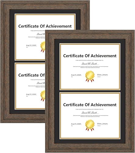 Miniatura 1 de Golden State Art, Marco de diploma doble de 14 x 20 pulgadas, marco marrón desestresado para dispalay documento doble de 8.5 x 11 pulgadas con