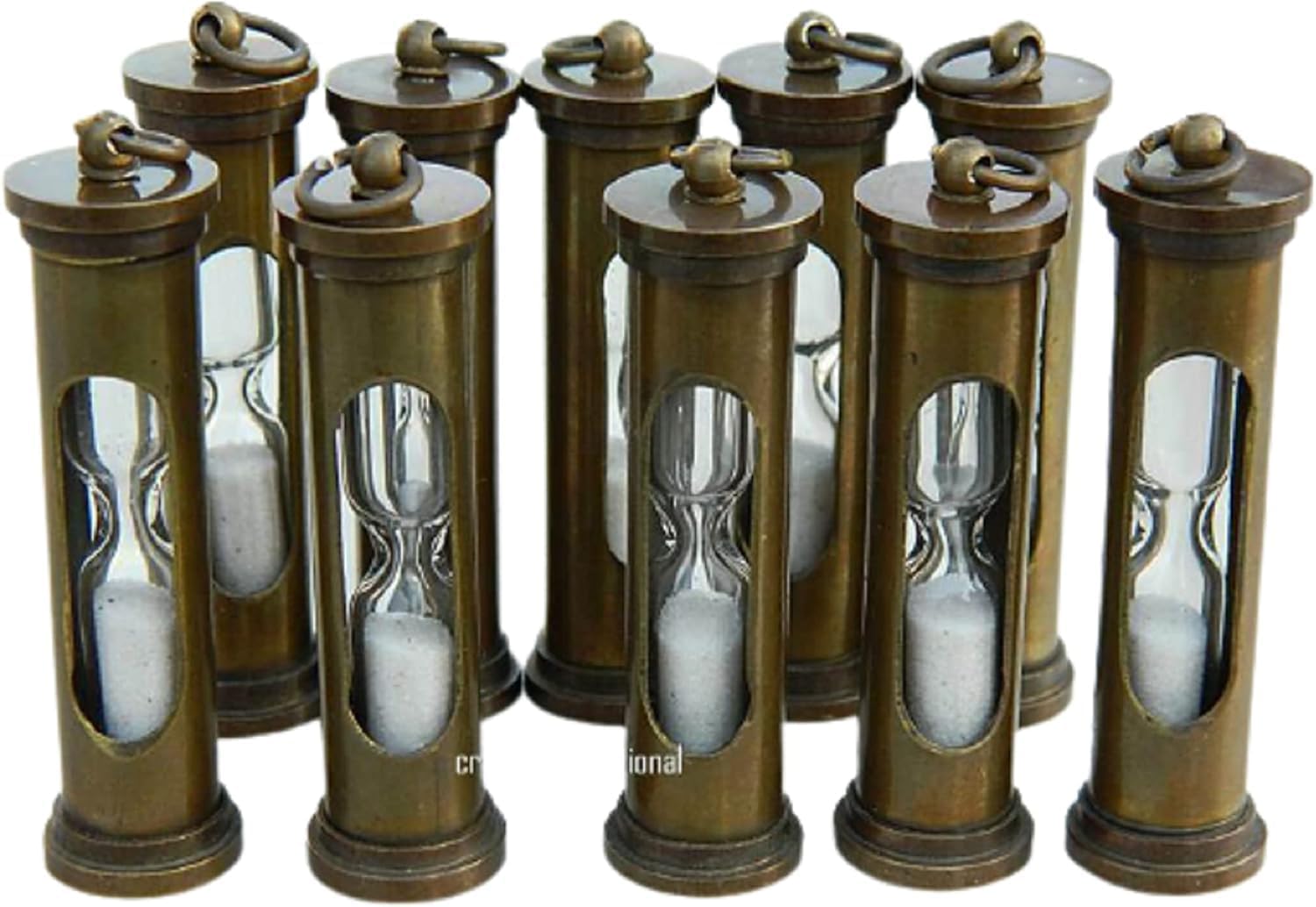 V19 100 Pcs Lot – Brass & Copper Antique Nautical Sand Timer Key Chain Vintage Hourglass Keyring Pendant Handmade Maritime-Inspired Keychain for Collectors