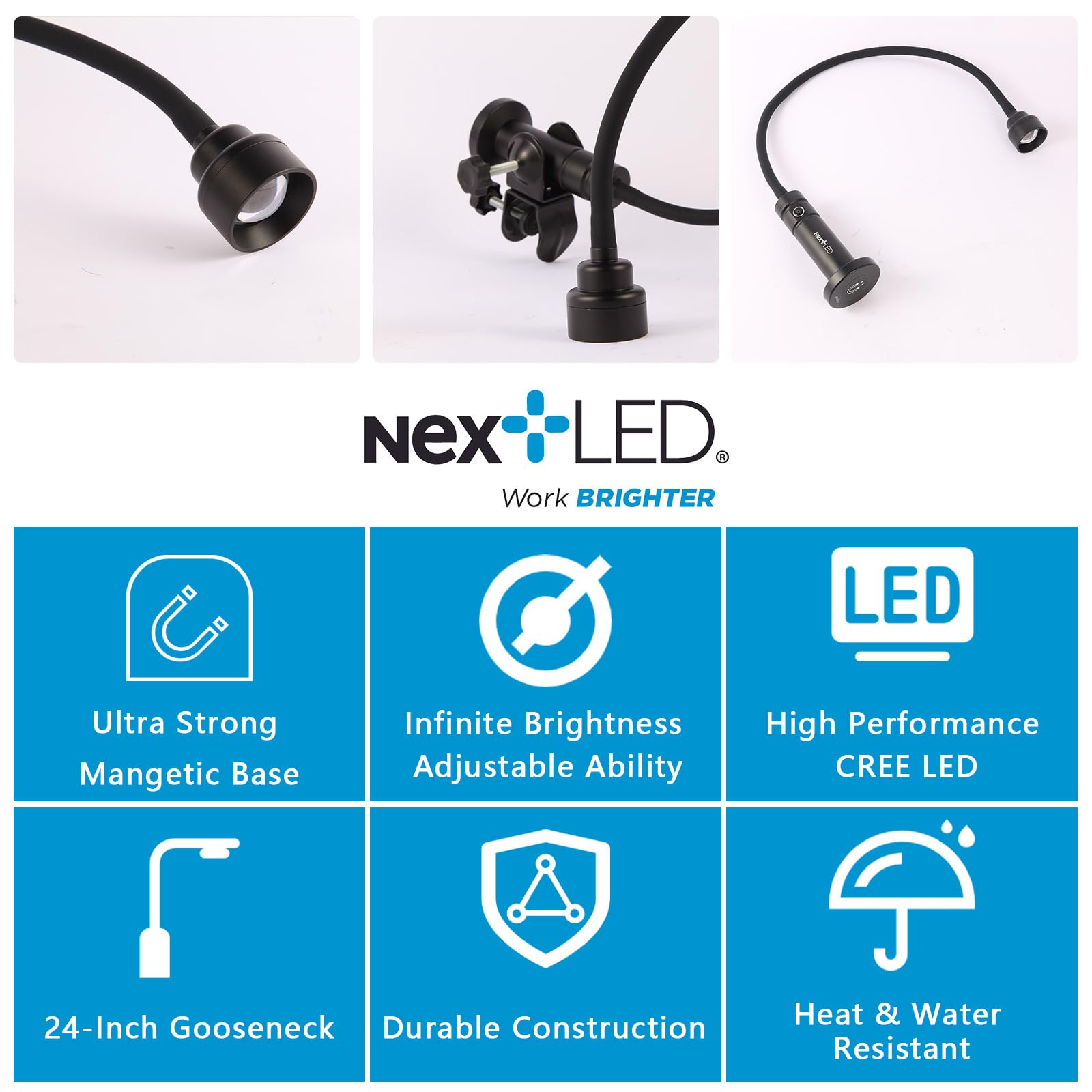 NextLED Luz definitiva para parrilla de barbacoa, cuello flexible de 24 pulgadas con una fuerte base magnética, diseño innovador que proporciona una luz cálida y uniforme con ajuste de brillo