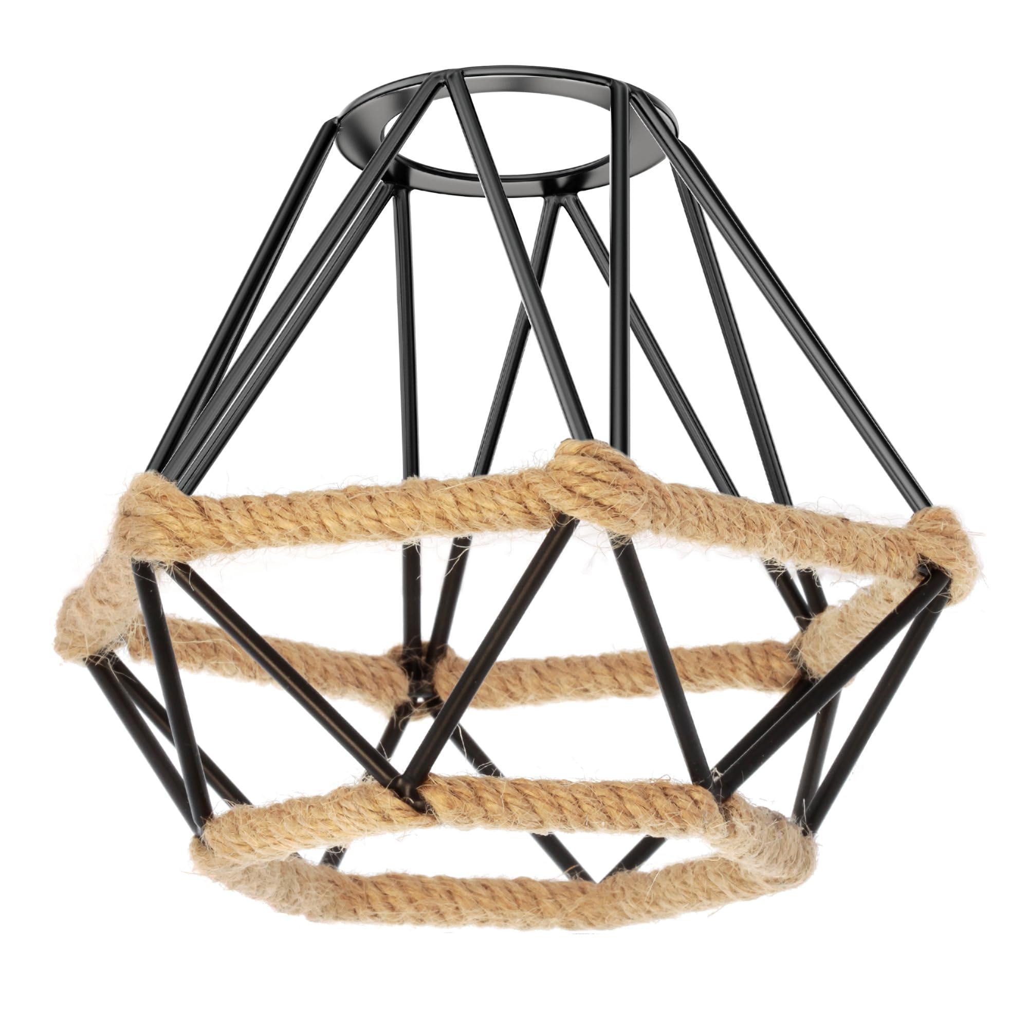 ledscom.de Käfig Lampenschirm mit Hanfseil, Diamant, schwarz, 155mm Ø