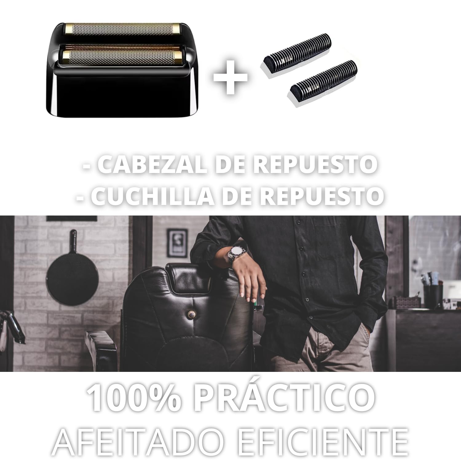 Cabezal de Repuesto x1 Compatible Con Afeitadora Profesional Babyliss Shaver Pro Dual Fxfs2/fxfs2g Repuestos de Peluquería Afeitado de Pelo de Hombre Barba - Cuchilla de Repuesto Para Maquina Barberia