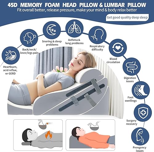 Miniatura 6 de Juego de 4 almohadas ortopédicas de cuña con almohada de espuma viscoelástica completa, almohada de cuña para aliviar el dolor de espalda, almohada