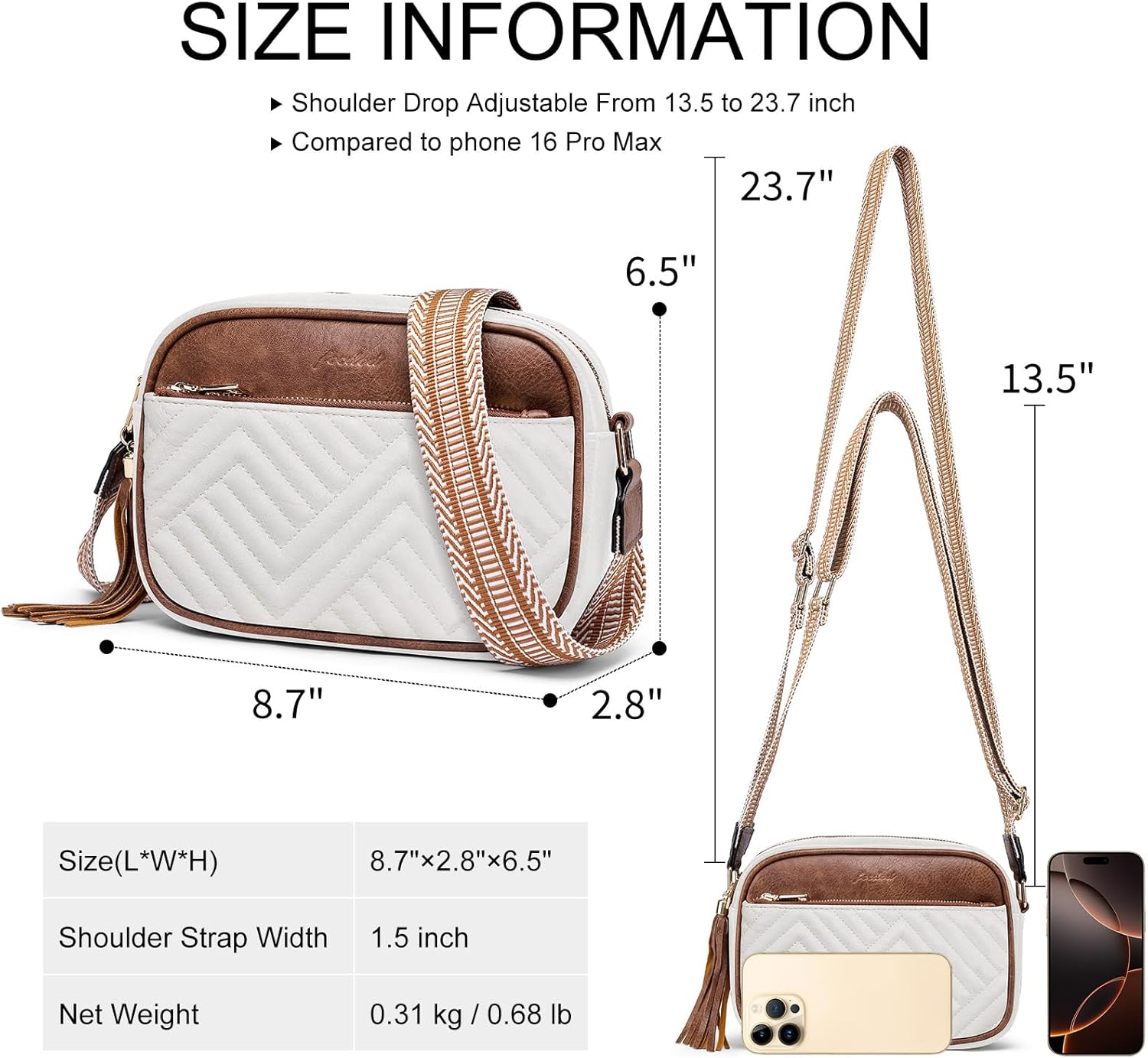 Crossbody Bags for Women Shoulder Handbags: Quilted Wallet Set Vegan Leather Purses with Tassel Adjustable Guitar Wide Strap - Image 5