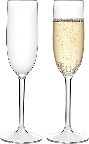 MICHLEY Copas de champán con tallo de 6 onzas, juego de 2 vasos de plástico Tritan para vino espumoso, mimosa martini