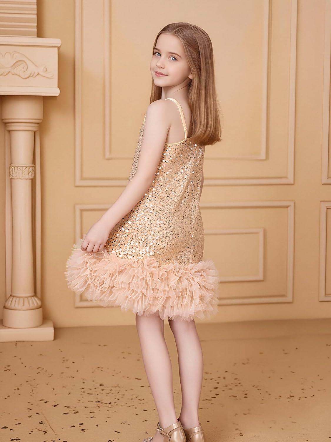 Tutu.kk Girls Sequin Party Dress One-Shoulder Sparkly Birthday Formal Dresses for Kids - Image 3