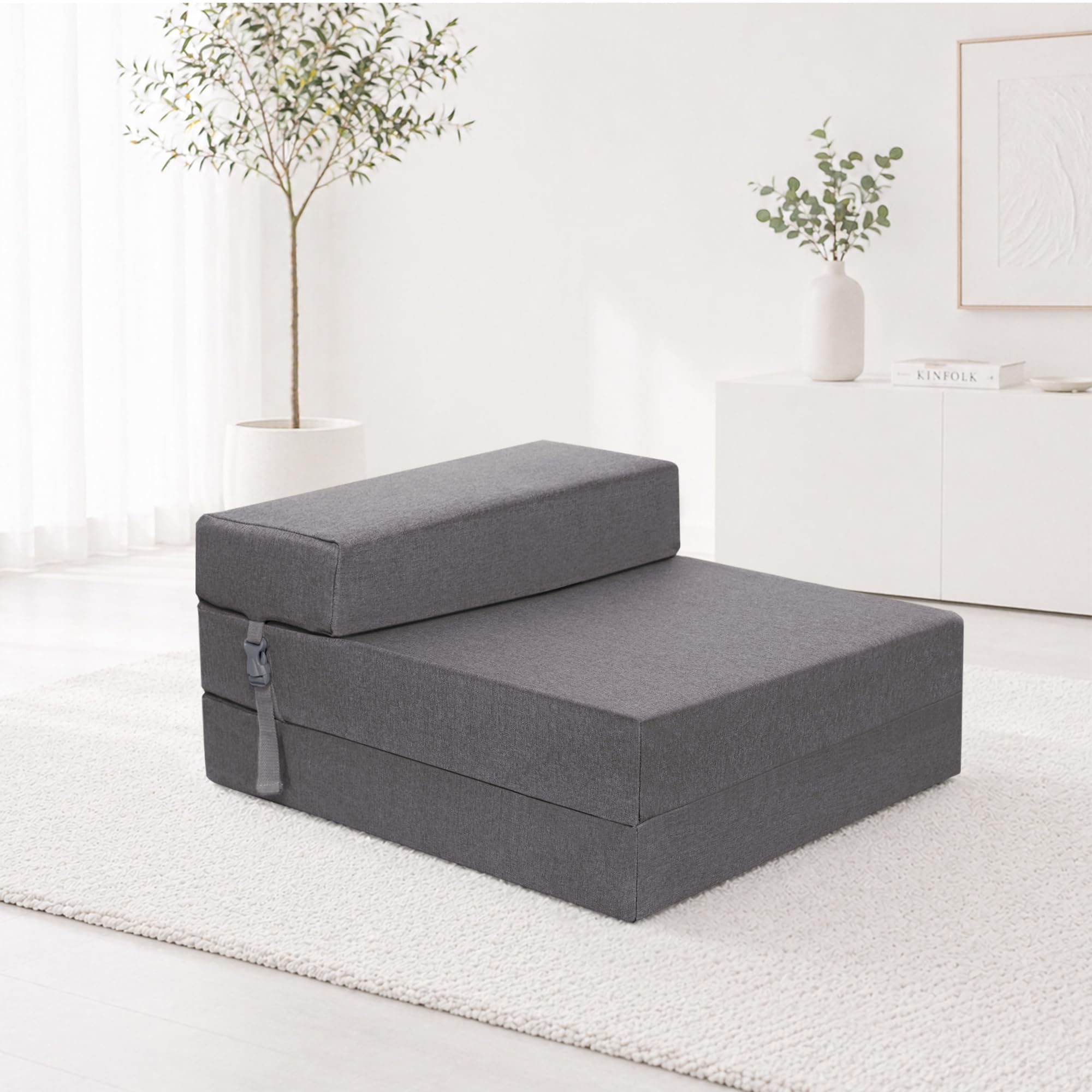 BBLOSSOM Space-Saving Folding Chair Bed, Single Sofa Bed for Guests, Soft & Comfortable Foldable Mattress with Washable Cover, Ideal for Small Rooms & Sleepovers (Grey)