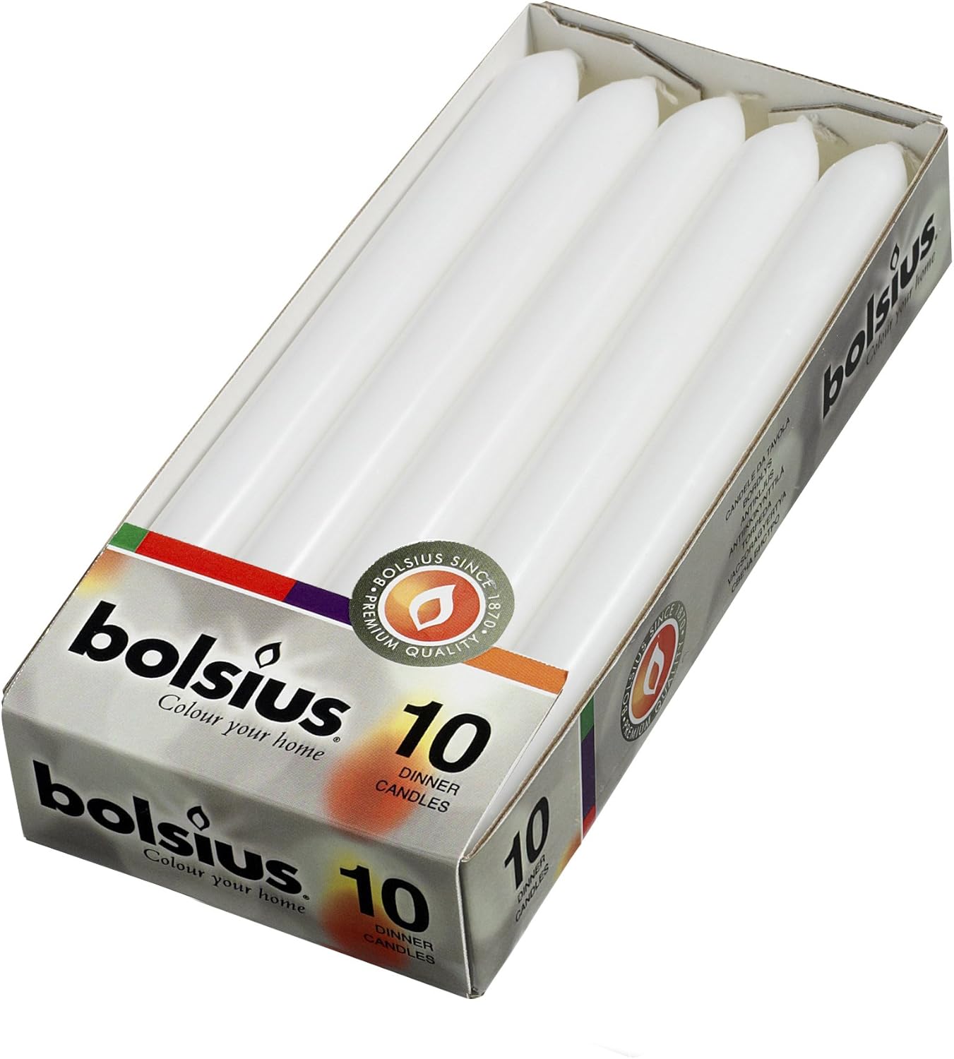 BOLSIUS White Dinner Candles 10 Pack Unscented 9 Inch Straight Taper