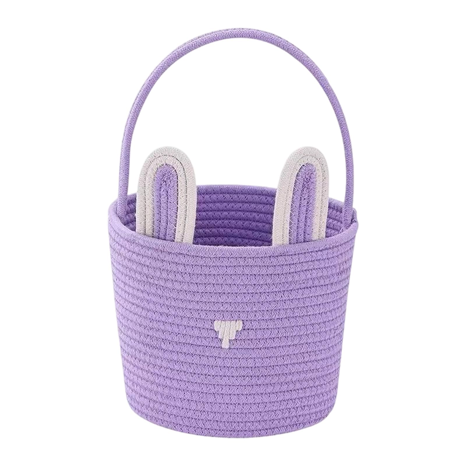 NVOQILIN Adorable Rabbits Face Easter Basket Cotton Rope for Kids Easter Eggs Collection and Treasure Hunt Decors Festival Cotton