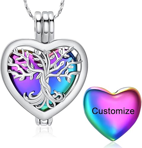 Imrsanl Joyas de cremación para cenizas Collar con urna de corazón del árbol de la vida, colgante para cenizas para mujeres con urna de recuerdo