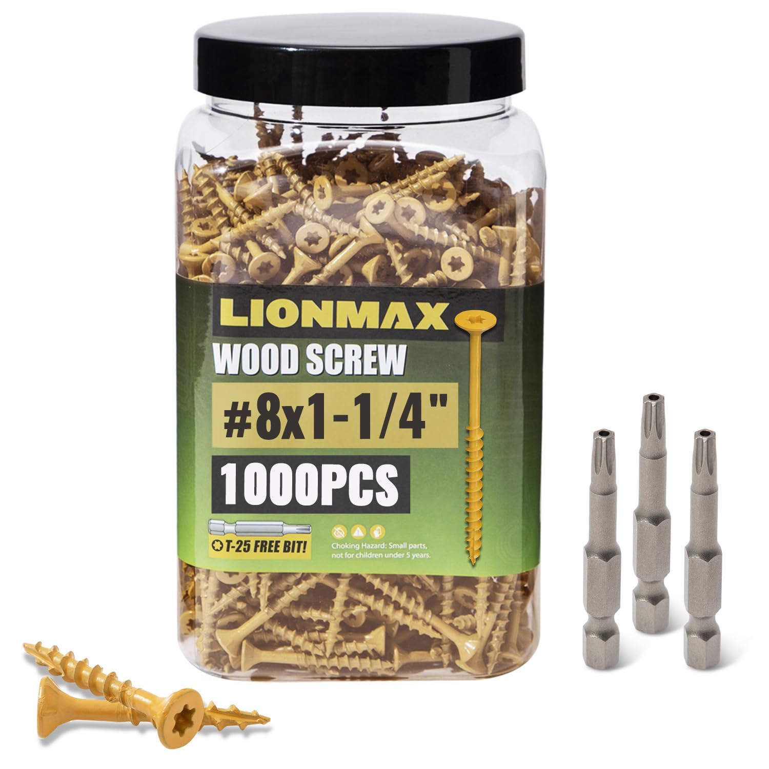 LIONMAX Deck Screws 1-1/4 Inch, Wood Screws #8 x 1-1/4", 1000 PCS, Rust Resistant, Exterior Epoxy Coated, Outdoor Decking Screws, Torx/Star Drive Head