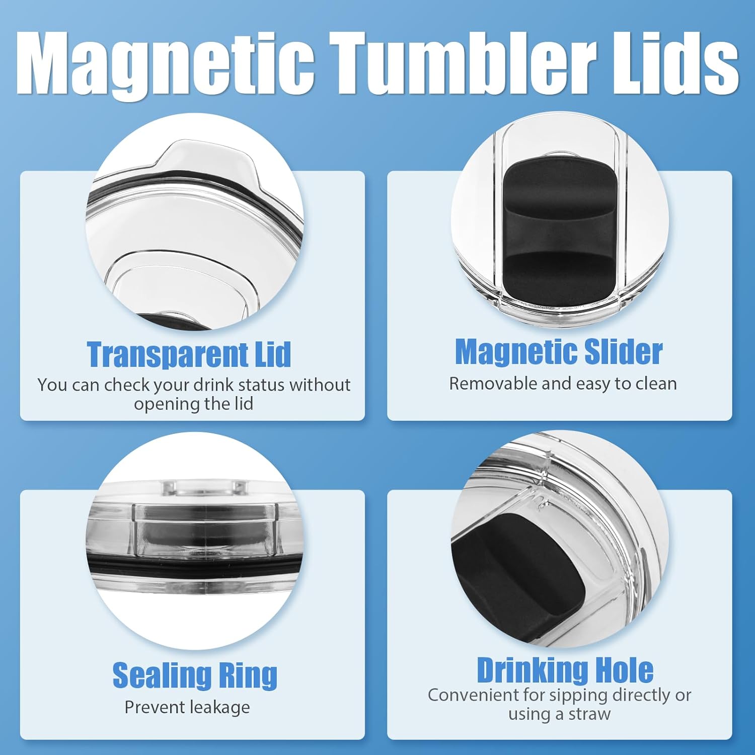 Tumbler Lids for Yeti, 2 Pack 20 oz Magnetic Replacement Tops for Yeti 20 oz Tumbler, 16 oz Pints, 10/24 oz Mug, 10 oz Lowball, Spill Proof Covers with Magnetic Slider for Ozark Trail, Old Style Rtic - Image 4