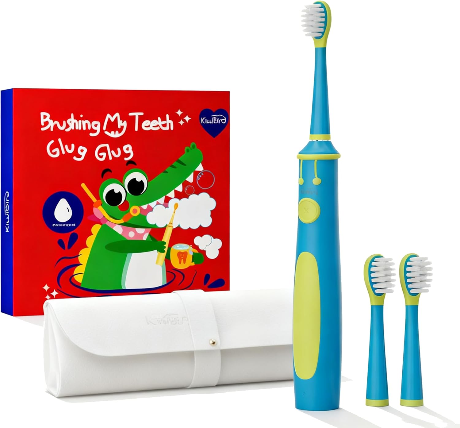 KIWIBIRD Kids Electric Toothbrush for Ages 3–10, Toddler Sonic Toothbrush with 4 Modes & Soft Silicone Bristles, 2-Min Timer Pressure Sensor, 45-Day Rechargeable Battery, Waterproof (Blue)