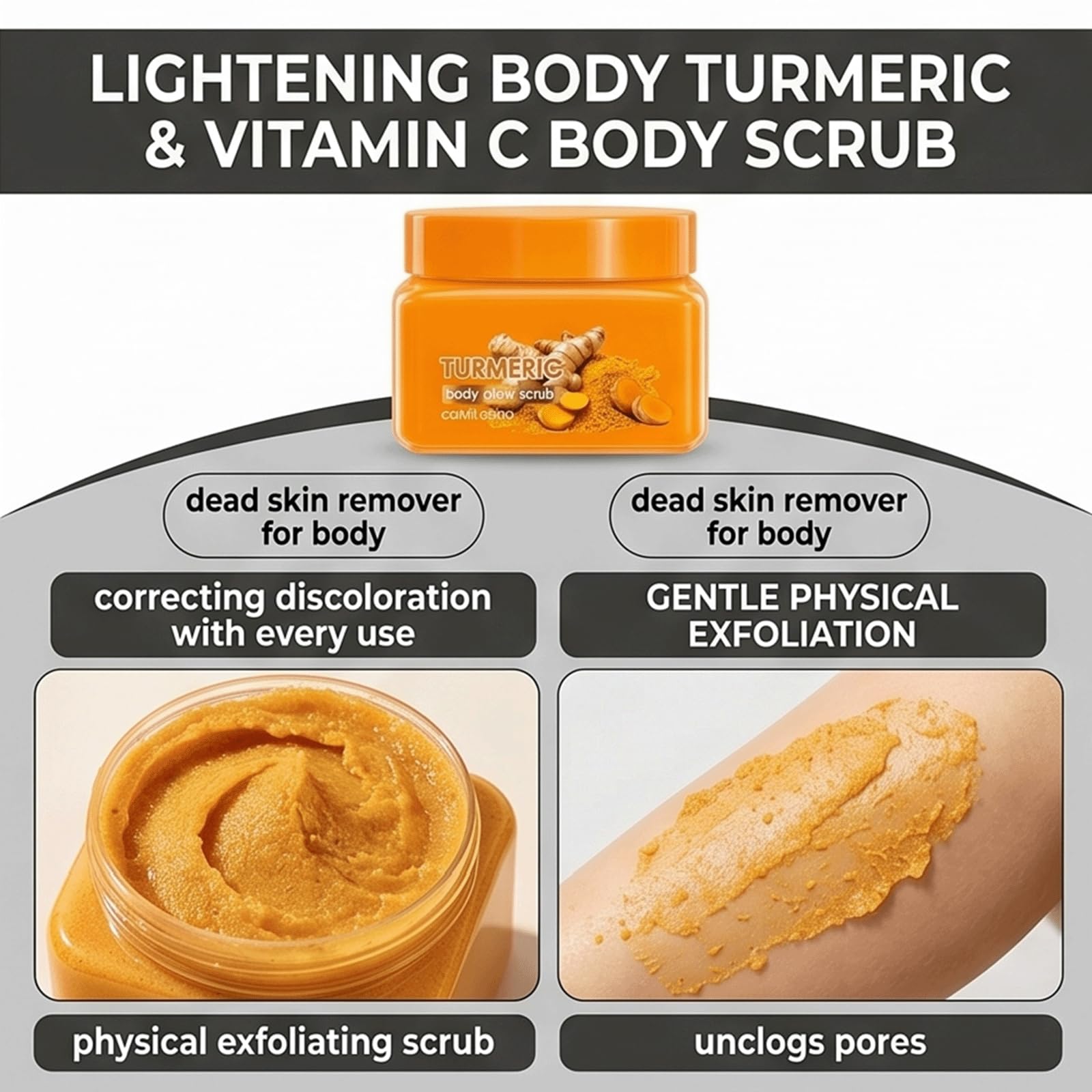 Curcuma e Vitamina C Scrub Corpo-Naturale Illuminante Esfoliante Corpo Peeling, Curcuma Illuminante Bikini Scrub per Dullness & Tono Disueto, Ginocchia Scure, Gomiti, Ascella Sbiancante (5 pezzi)