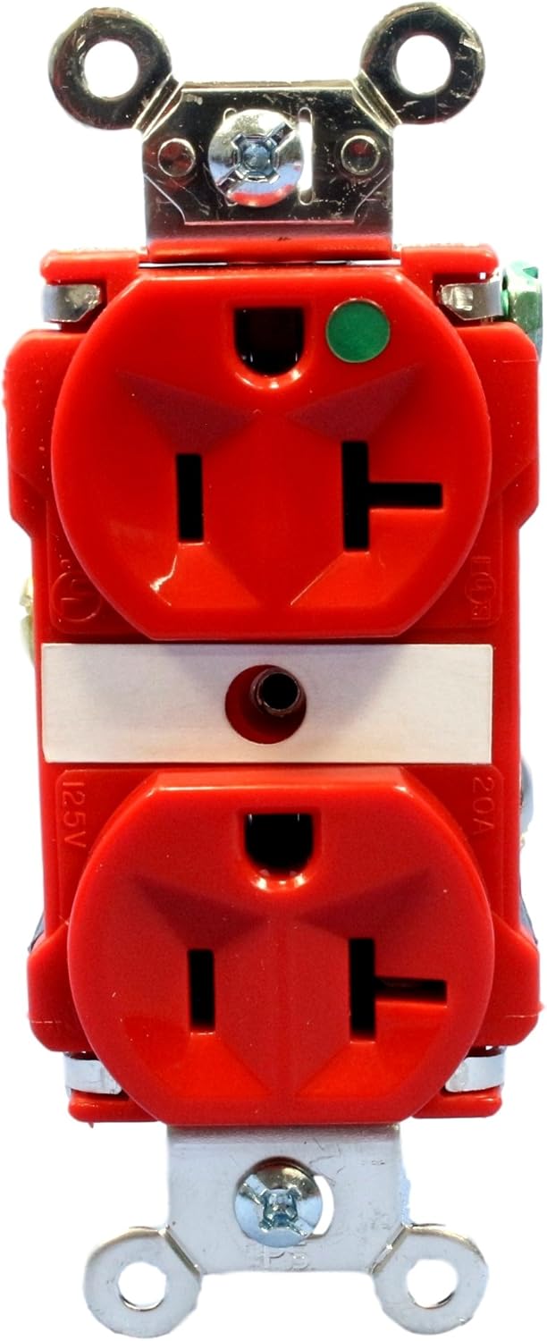 Legrand Pass & Seymour 8300RED 20 Amp Hospital Grade Heavy Duty Compact Design Duplex Receptacle Outlet, Back and Side Wire, Red (1 Count)