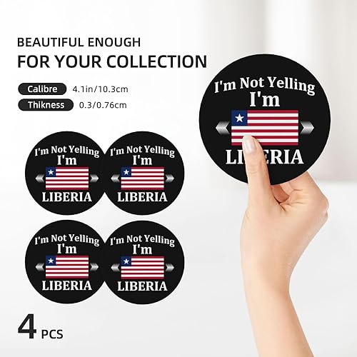 Miniatura 3 de I'm Not Yelling I'm Liberia Liberia - Juego de posavasos de cerámica de 4 pulgadas con base de corcho, base de corcho, regalos de inauguración de la