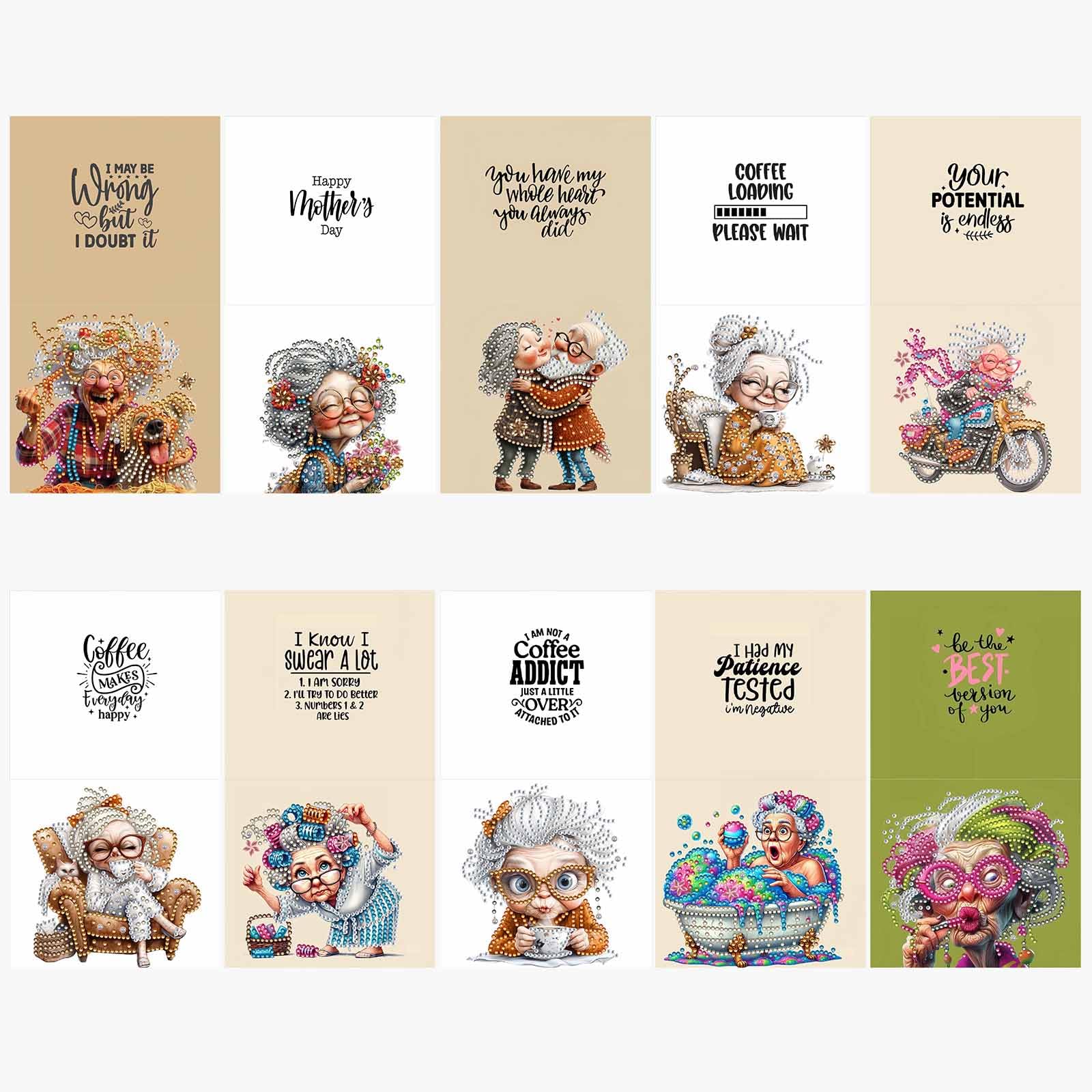 Lebartm 10Pcs Folding Christmas Greeting Card DIY Diamond Art Painting Creative Design Foldable Thank You Cards with White Envelopes Blessing Greeting Card Set for Festival Birthday-Granny โ image 1