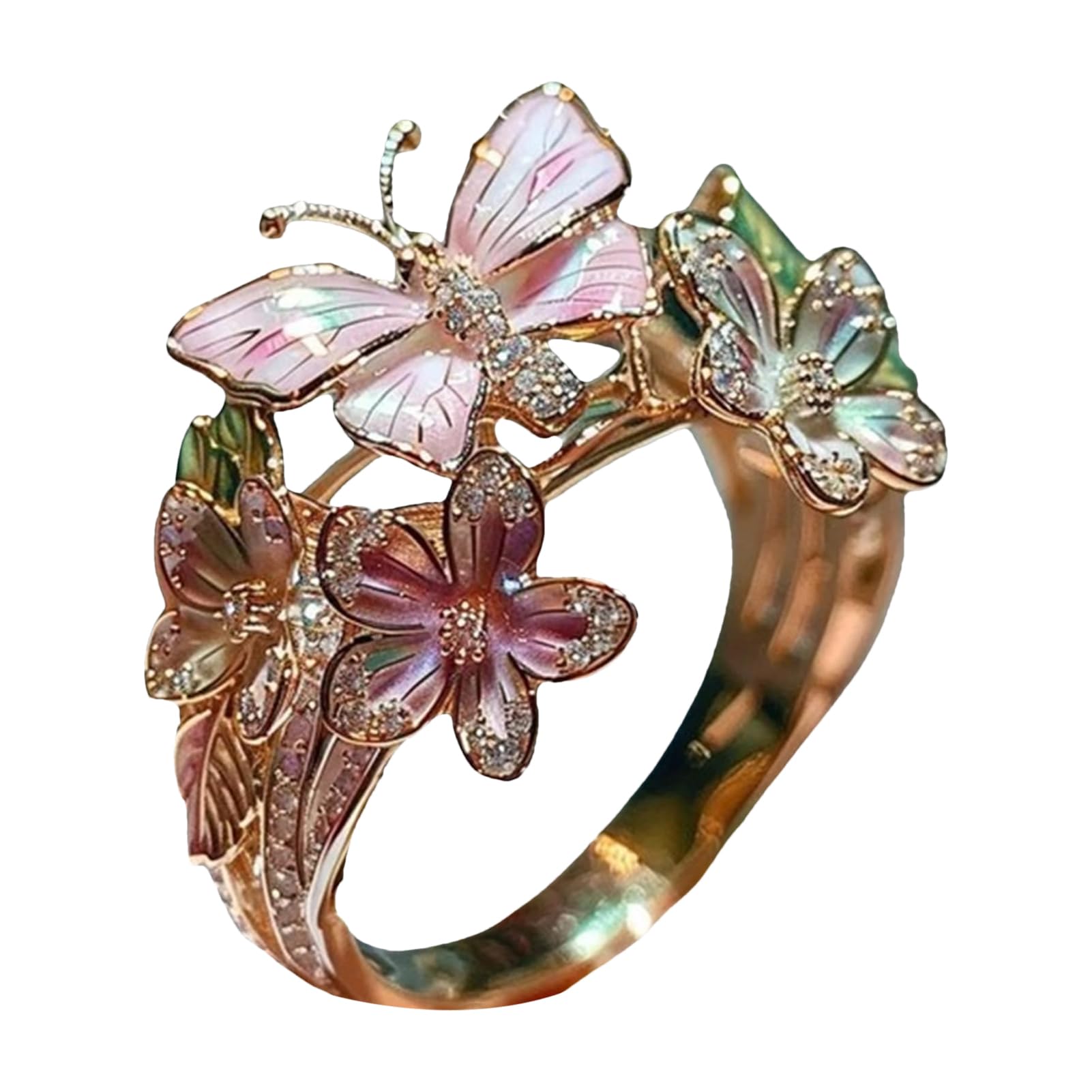 Amazon | 蝶の花の結婚指輪、蝶の指輪 - リングバタフライ 