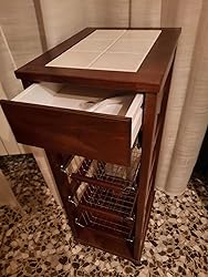 Carrello Cucina In Legno Noce - Con Cassetto E Cestelli, Ruote, 39x29x82 Cm - Foto 6