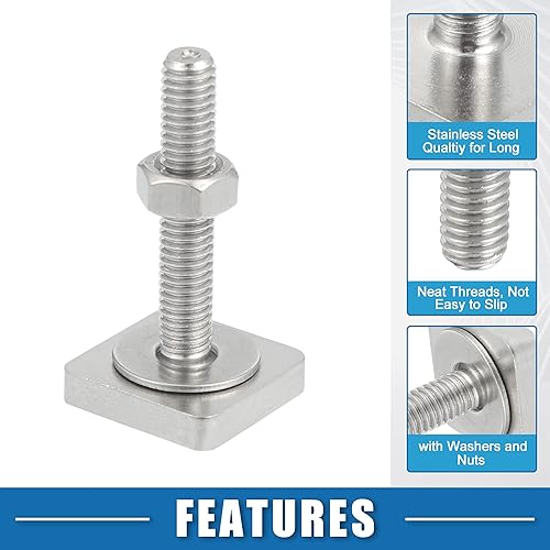Miniatura 4 de Perno de ranura en forma de T M6 con arandela de tuercas en forma de T, accesorios de acero inoxidable (paquete de 12)