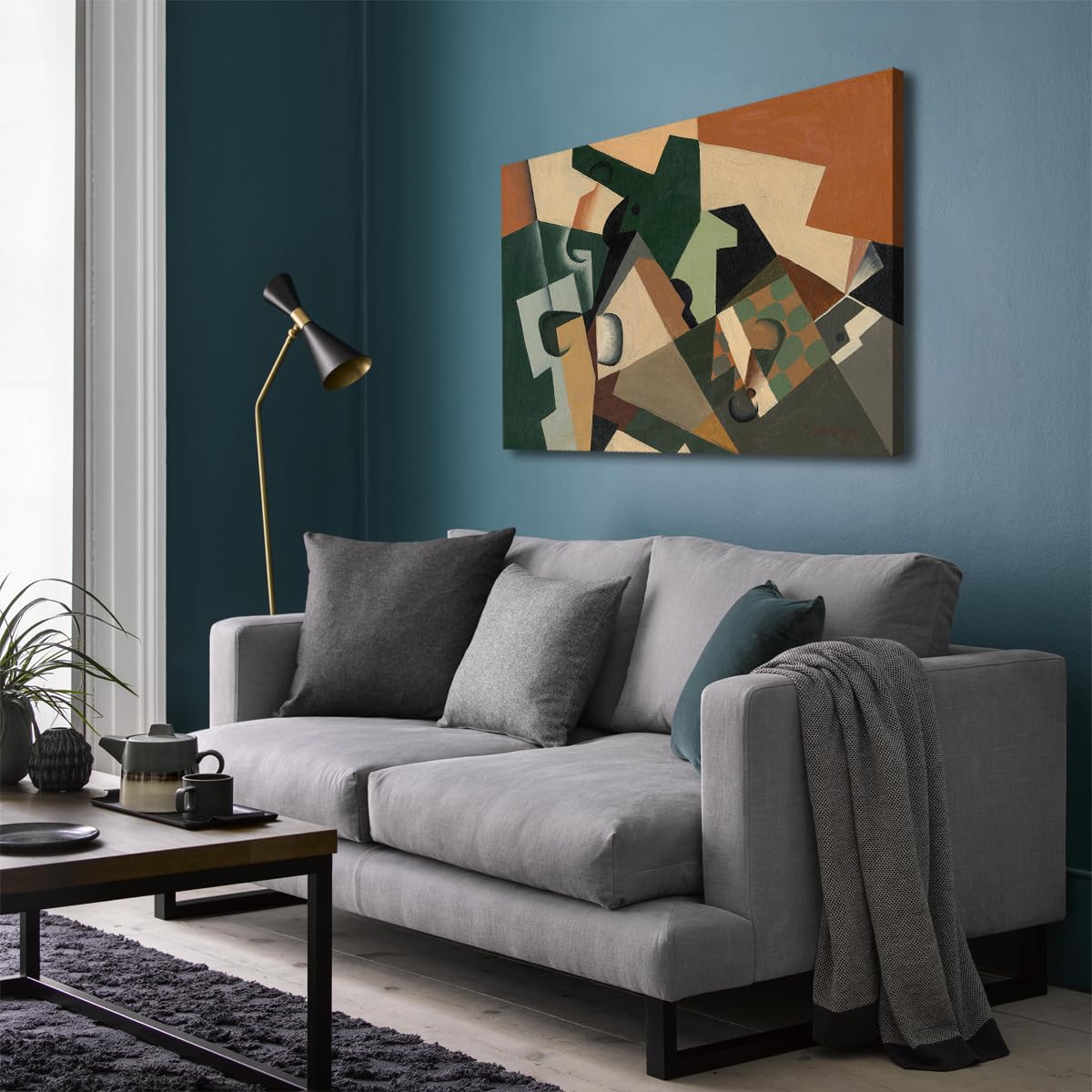 SHENGPOSTER Nowoczesny kubizm martwa natura wydruki na płótnie Juan Gris szkło i szachownica bez ramy sztuka ścienna do domu, biura, korytarza, dekoracja ścienna, słynny obraz, replika bez ramy, 90 x