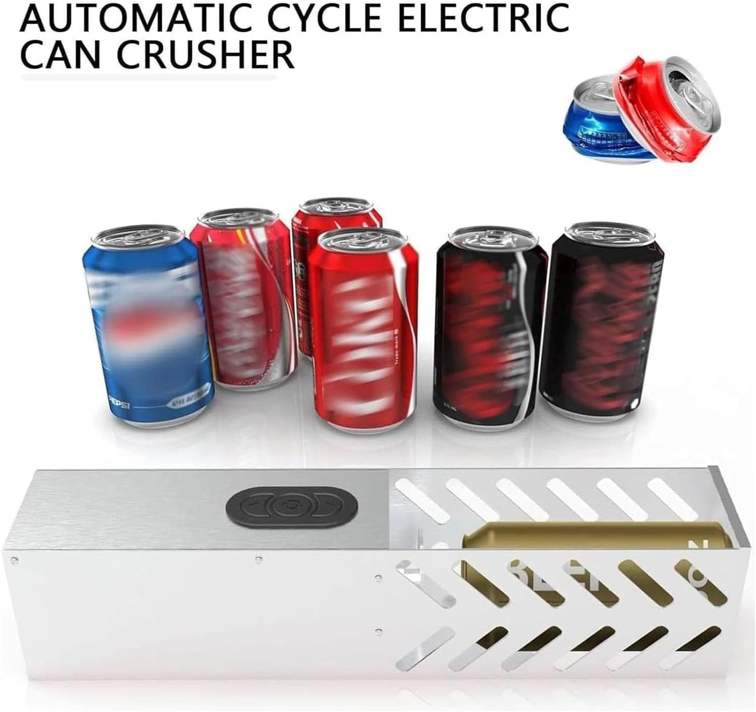 Electric Can Crusher,Heavy Duty Aluminum Can Recycling for 6oz to 24oz Seltzer,Button Control,Stainless Steel Can Crushers Free Standing for Recycling Soda, Coke Cans and Plastic Bottle