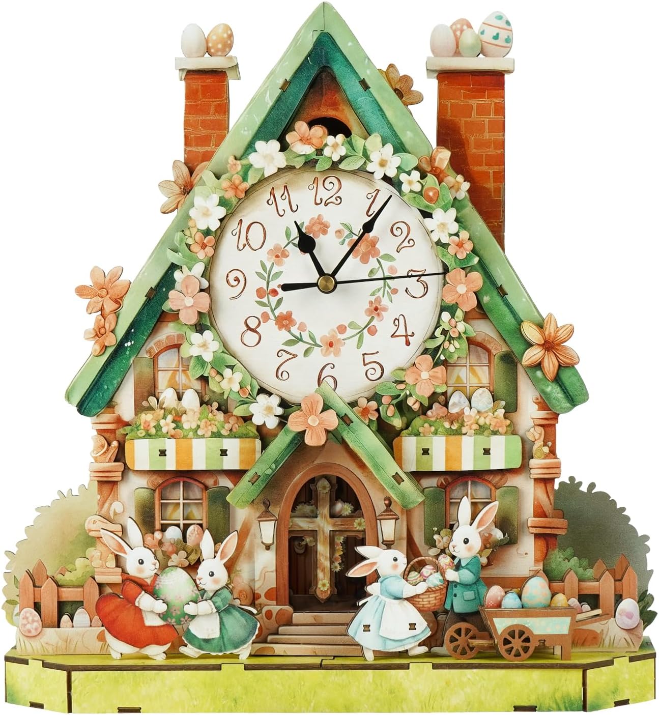 WOODBESTS 3D Puzzle for Adults-Wooden Easter Egg Hut Clock for Room Decoration, DIY Build Mechanical Wall Clock with Arabic Numerals, Personalized Gift for DIY Lovers