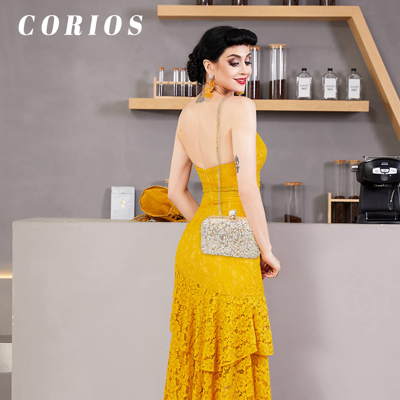 Bolsa de Noche para Mujer Diamantes de Imitación Clutch Bolsos Bandolera con Cadena Bolso de Fiesta Elegante Bolso de Hombro para Fiesta de Graduación Boda Banquete Oro