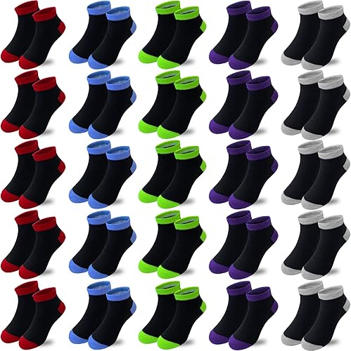 Calcetines para niños, 25 pares de calcetines deportivos para niños, calcetines deportivos de corte bajo