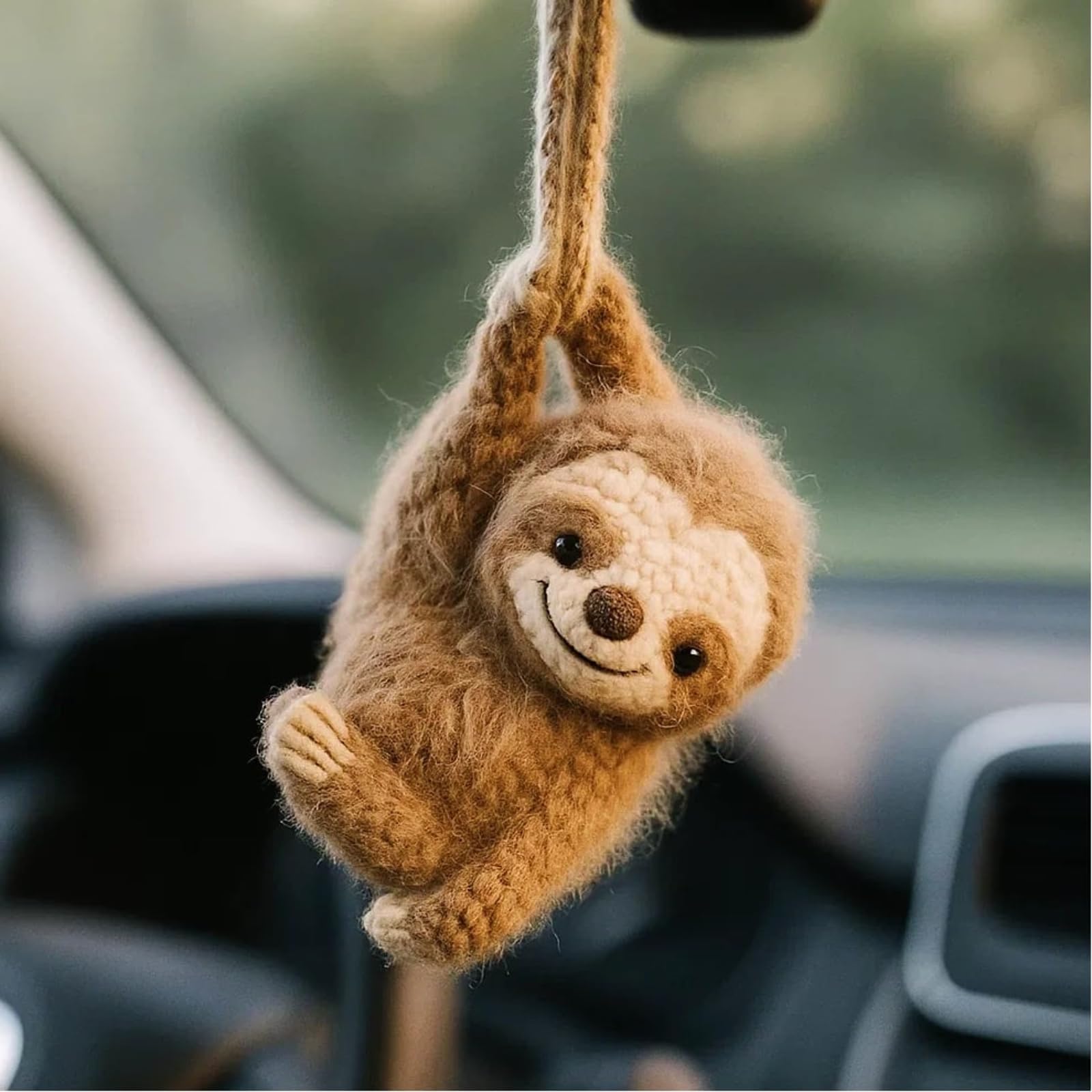 Faultier-Rückspiegel-Zubehör, gehäkelter Auto-Charm, handgefertigtes gestricktes Faultier-Auto-Ornament, niedliches Häkeltier-Auto-Dekor-Zubehör, Dekor-Geschenk für Liebhaber (1 Stück)