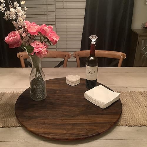 Miniatura 7 de Organizador Lazy Susan de madera de nogal negro de 24 pulgadas, mesa giratoria redonda de madera maciza, bandeja giratoria para mesaencimera