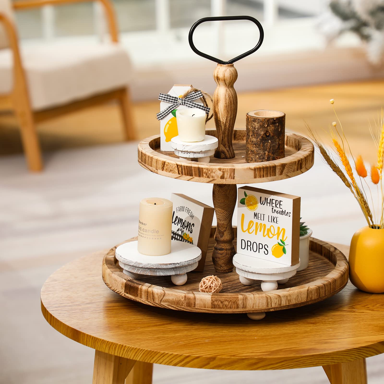 Mini Piedistallo In Legno Rotondo (12,9 Cm) E Ovale (11,8 X 19,8 Cm) - Per Decorazione Rustica