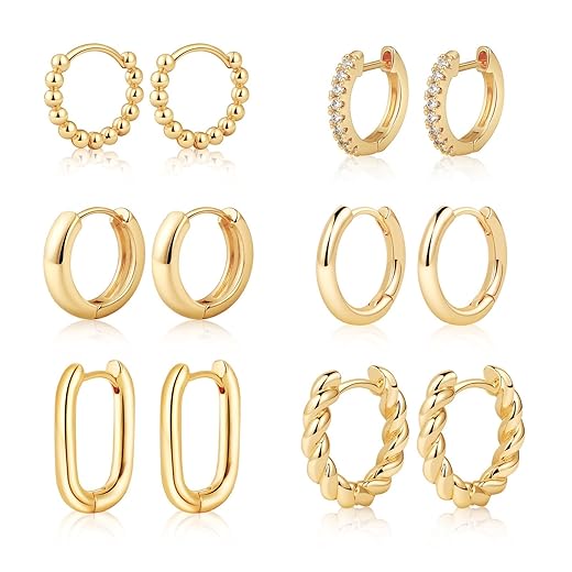 MIDEEO Gold/Sliver Chunky Hoop Earrings Set for Women, 14K Gold Plated Twisted Huggie Hoop Earring Hypoallergenic Thick Open Lightweight Chunky Hoop Earrings Jewelry for Gifts