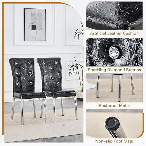 Miniatura 7 de JUFU Juego de mesa de comedor de mármol para 6 personas con mesa de mármol sintético de 63 pulgadas y pedestal en forma de U, mesa de comedor 6