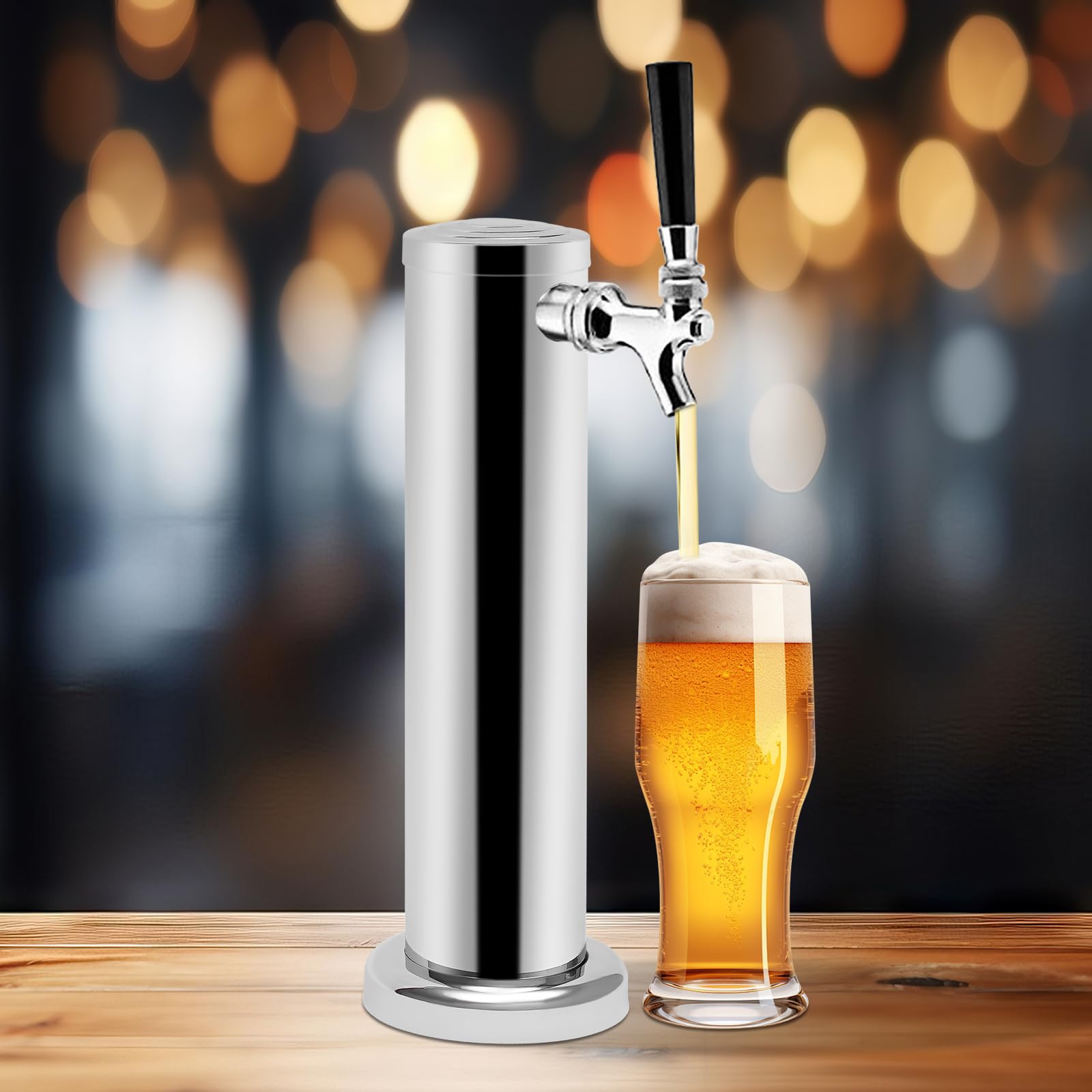 Columna de cerveza de acero inoxidable simple, tiradora de una sola tapa para barril, dispensador de bebidas profesional, material de bar, acabado pulido cromado, instalación fácil, para casa, bar