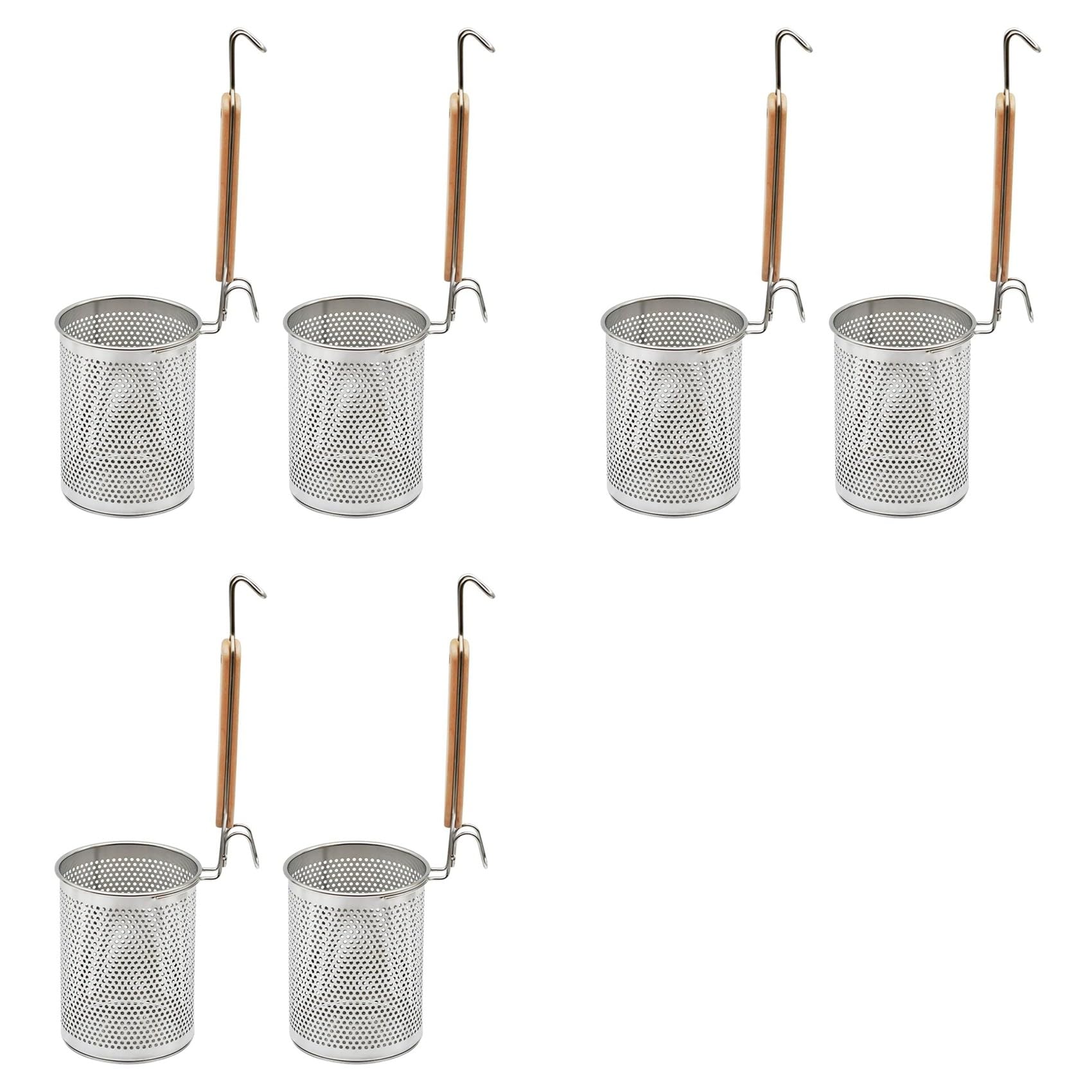 Hndhbfgrt Stainless Steel Pasta Strainer, 6pcs Food Dumpling Noodle Strainer with Wood Handle Straining Noodles Pasta Baskets