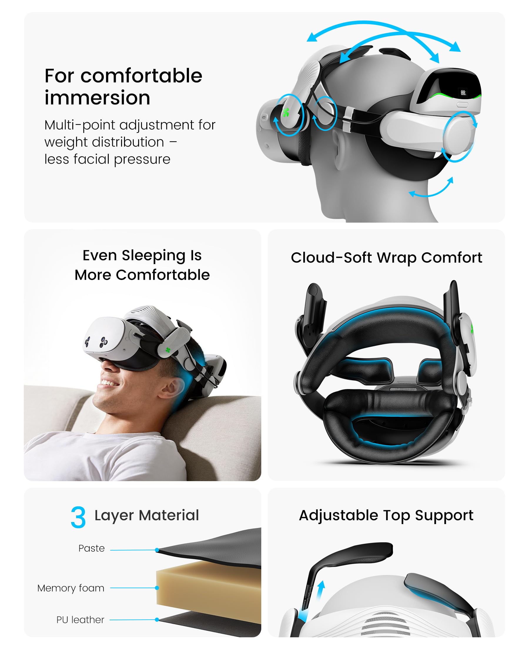 Cinturino magnetico per batteria da 12000 mAh con ventola di raffreddamento per Meta Quest 3/3S, cinturino di ricambio regolabile per Oculus Quest 3/3S, supporto e comfort migliorati e riduce la