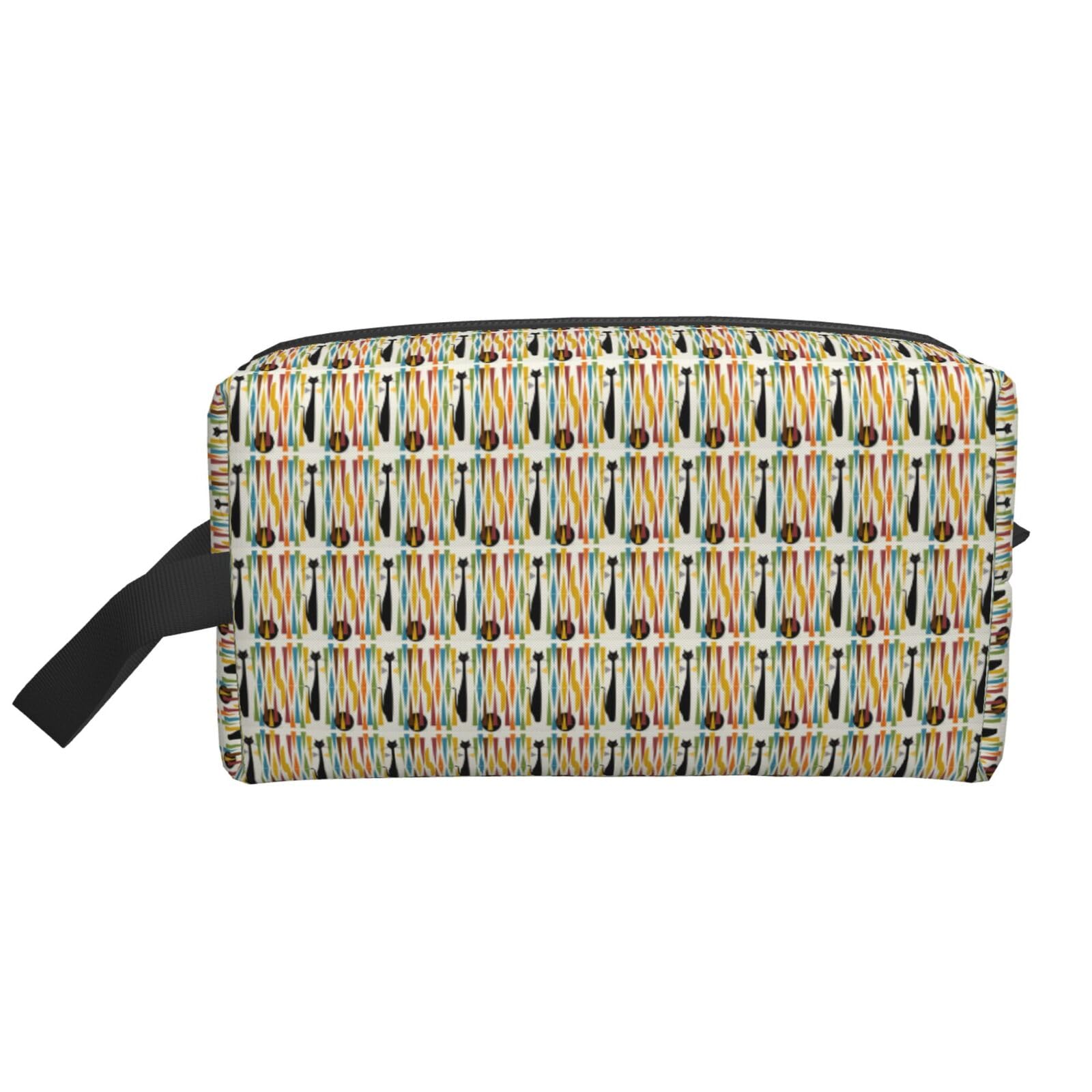Ercgad Unisex White Mid-Century Modern Art Cat Print Large Capacity Travel Toiletry Bag Cosmetic Pouch Daily Storage Makeup Case