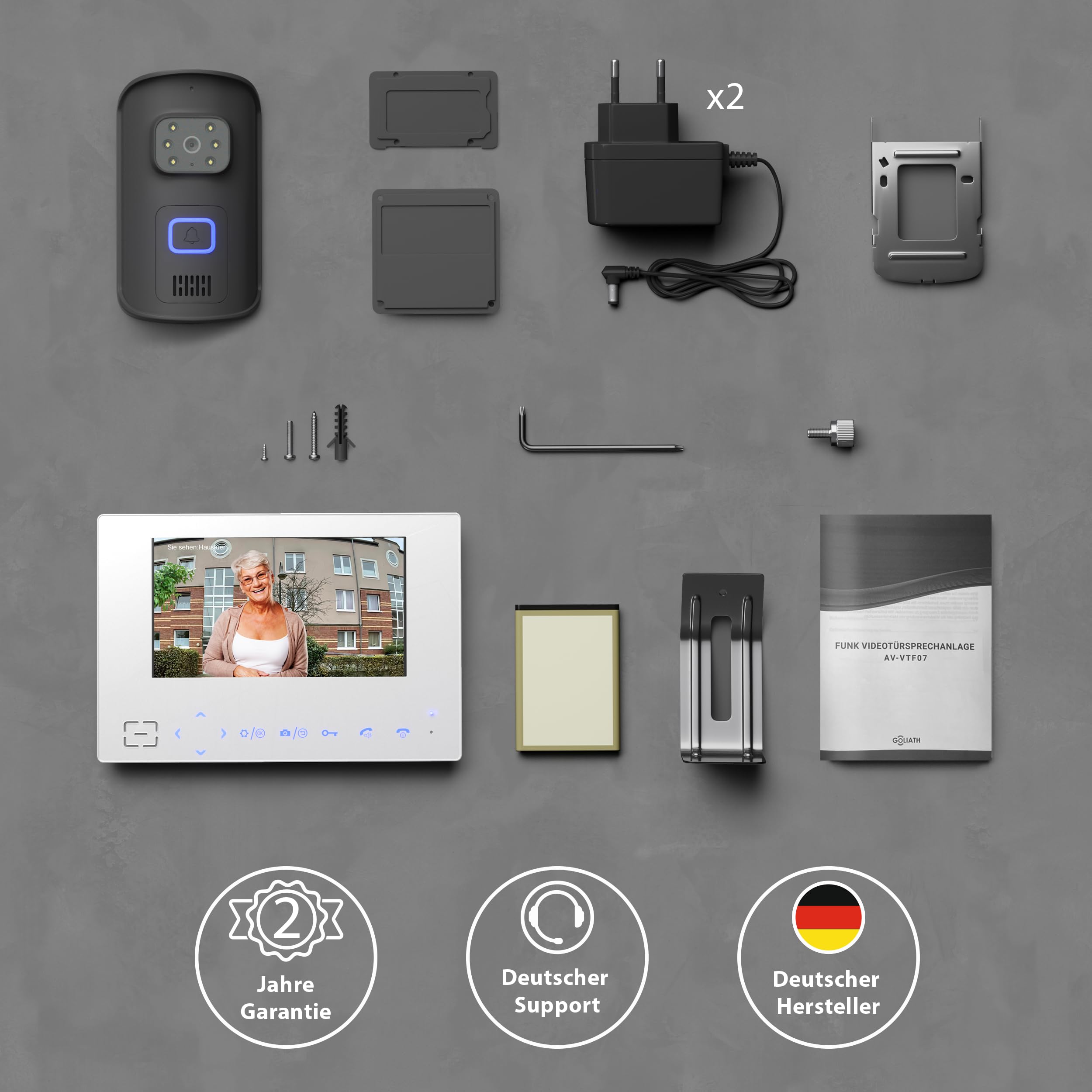 Goliath® Funkklingel mit Kamera & Gegensprechanlage [MIT Monitor] - Türklingel mit Kamera & Monitor - Doorbell Camera - Video Sprech - & Klingelanlage mit Türöffner - Videotürklingel ohne Kabel