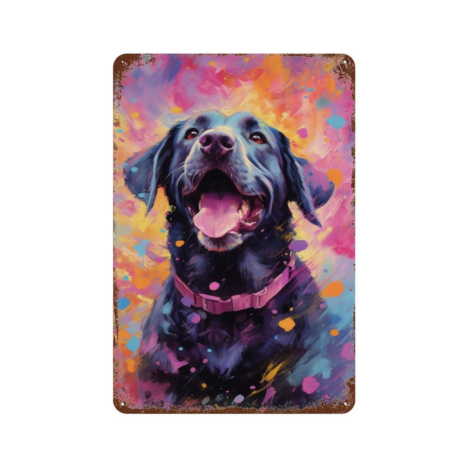 Colorful Labrador Art Print Distressed Metal Wall Sign 11.8"x7.9", Shabby Chic Decor for Garage, Pub Or Kitchen