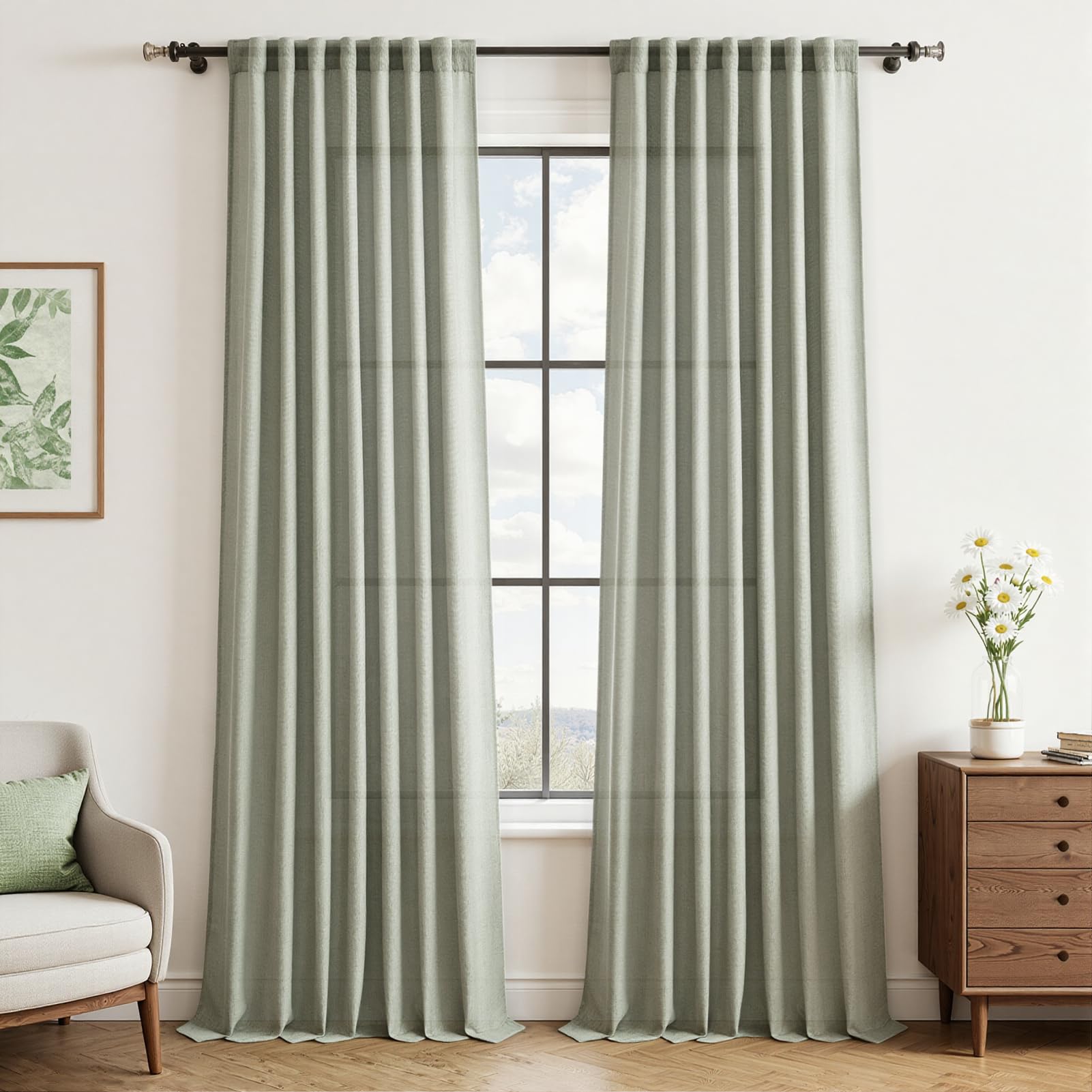 CUTEWIND Gardinen Leinenoptik Vorhang mit Kräuselband Halbtransparent Vorhänge Wohnzimmer Schlafzimmer Kinderzimmer Modern