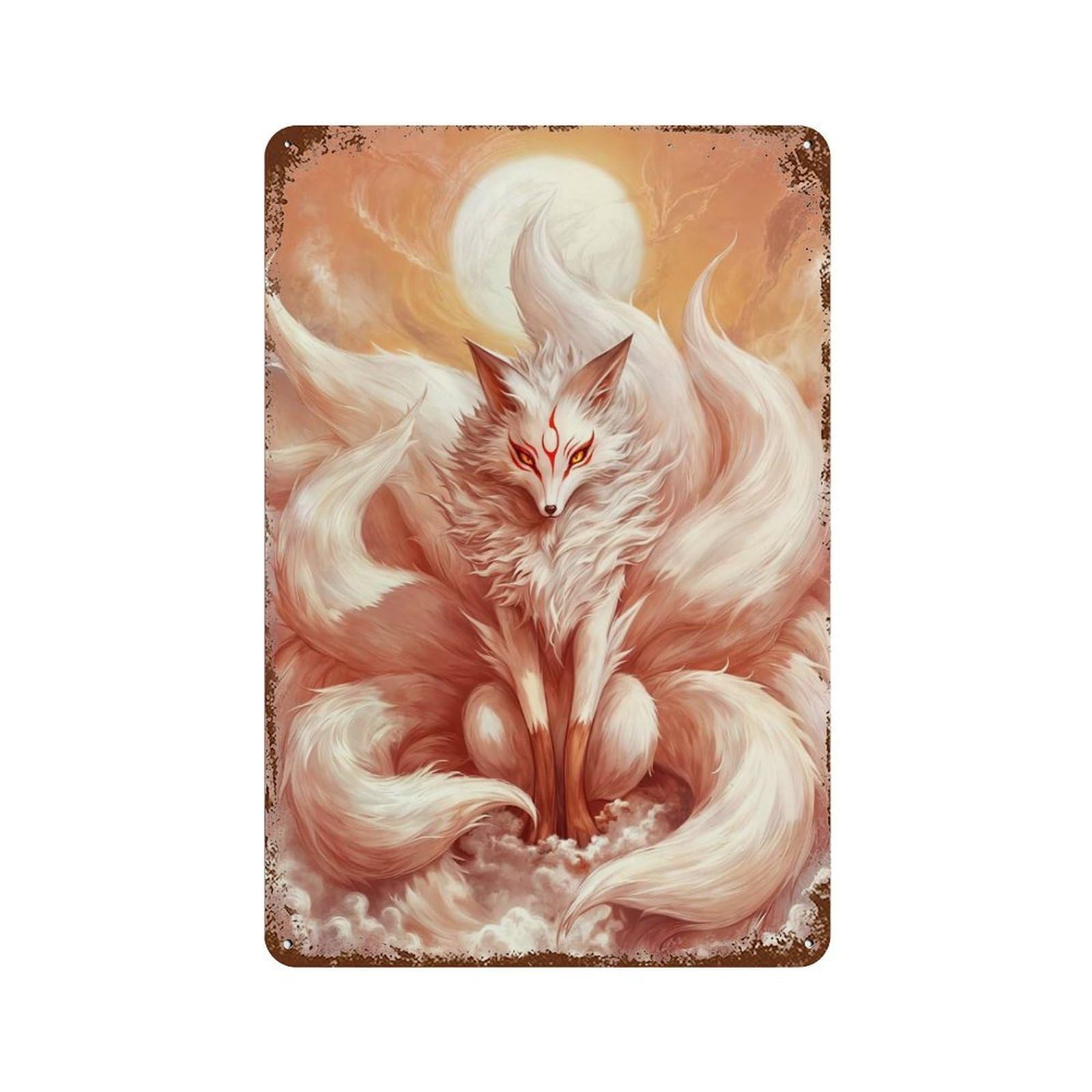 Nine Tailed Kitsune Decorative Tin Sign 11.8"x7.9", Shabby Chic Decor for Garage, Pub Or Kitchen