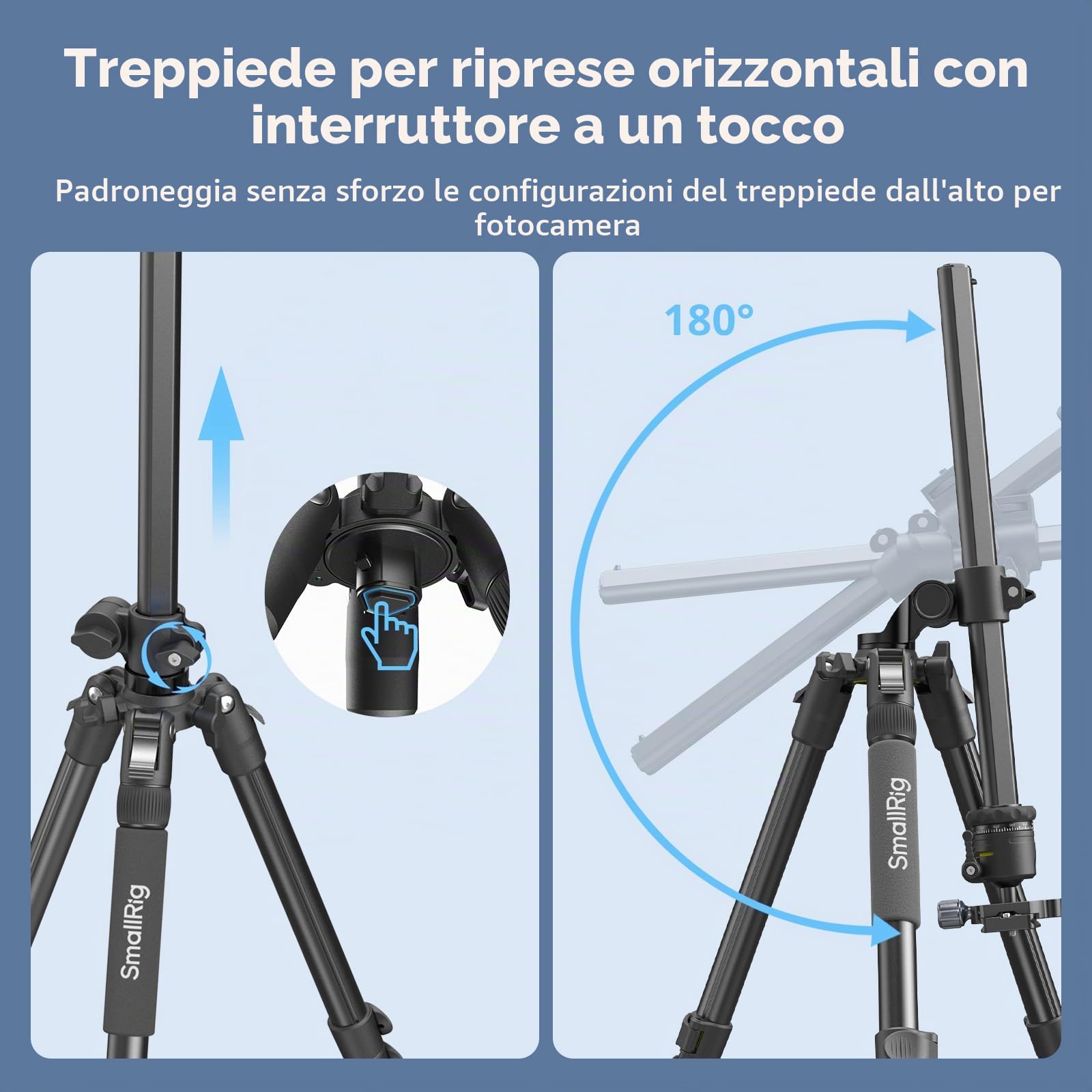 SmallRig CT25 - Treppiede orizzontale da 164 cm per iPhone e fotocamera, con supporto per telefono e borsa per il trasporto, 10 kg di carico massimo in alluminio leggero, treppiede per fotocamera per
