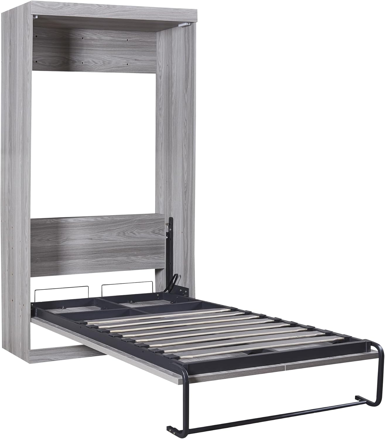 ด้านข้าง view of the VilroCaz Twin Size Murphy Bed Chest partially unfolded, showing the bed frame extending from the cabinet.