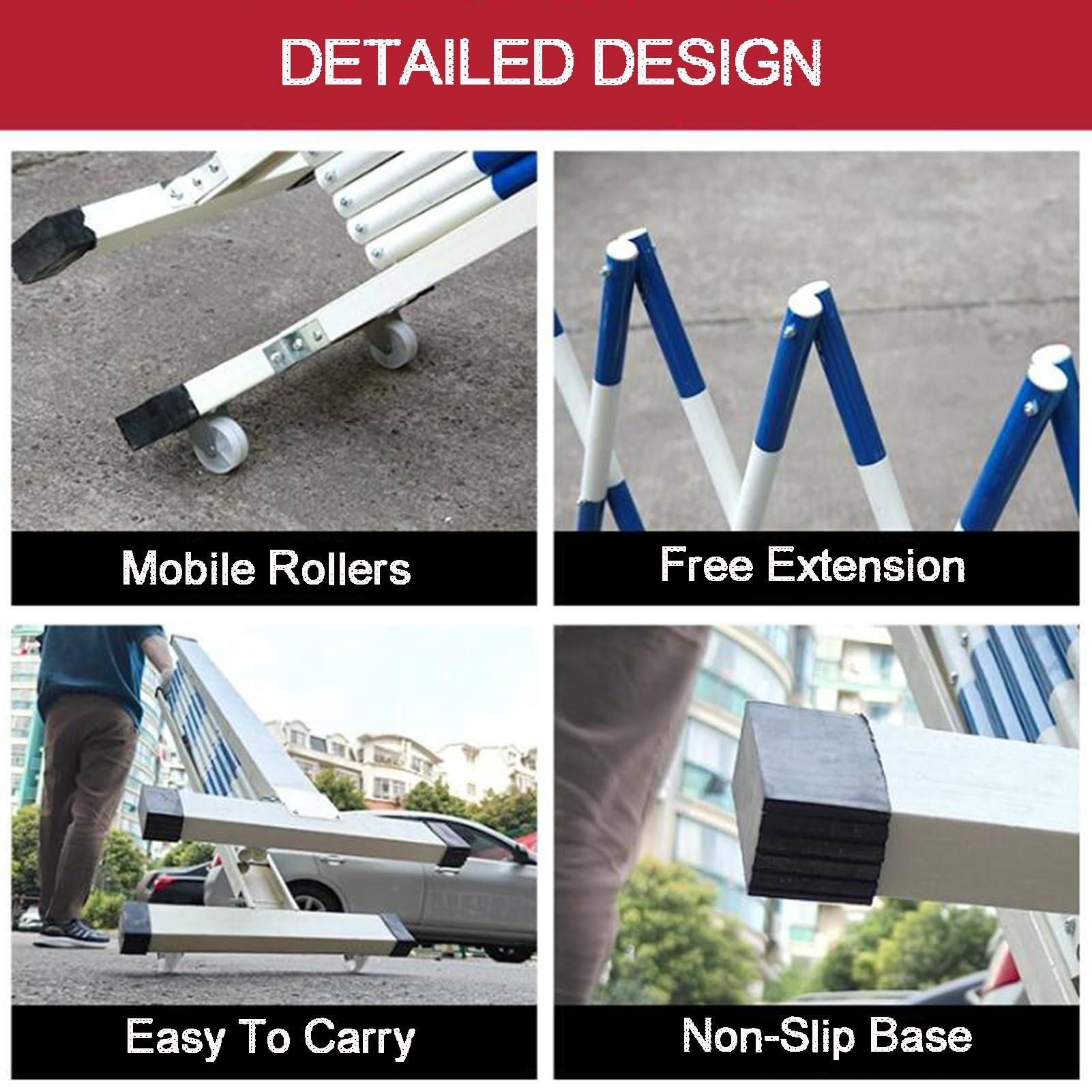 Genérico Valla de tráfico retráctil Ajustable - Barrera de Seguridad móvil Extensible, Valla metálica Exterior de 400 cm para soluciones de Seguridad Industrial.