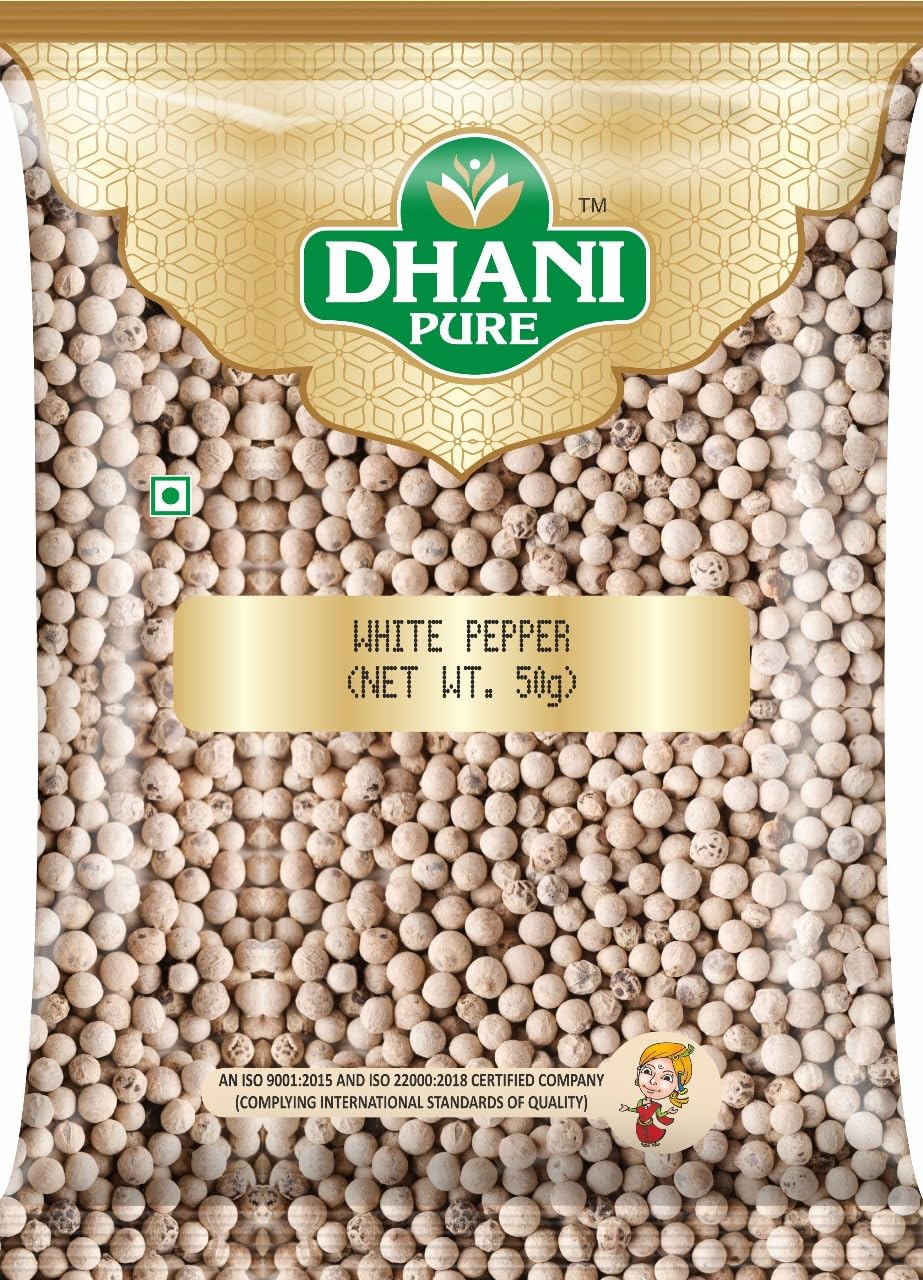 DHANI PURE White Pepper Whole ( 50g ) | Safed Mirch | Quality Natural Spice For Cooking, Curries, Soups And Marinades | Natural ( 100% ) Idukki district, Kerala, India White Pepper | Pure Safed Mirch | Farm Grown | Highly Aromatic & Flavorful | Immunity Booster-image-2