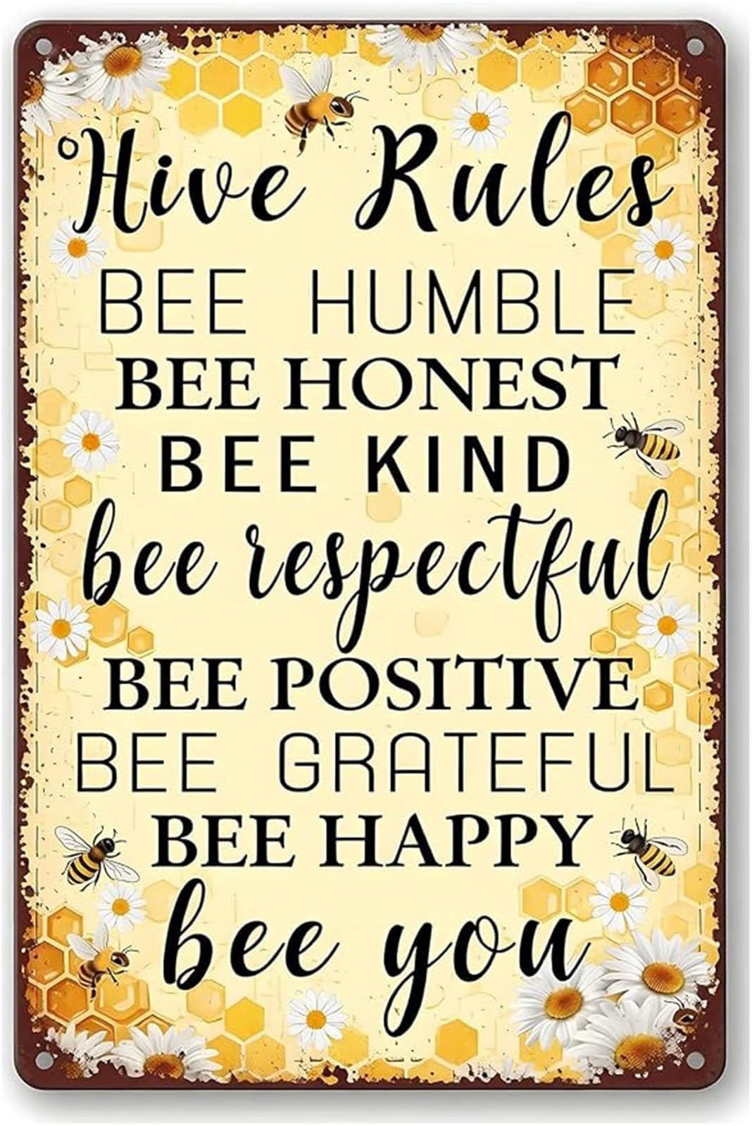 IDGTTLDF Honeybee Rules Metal Sign Bee Hive Rules Vintage Pub Farm Room Art 8 X 12 in