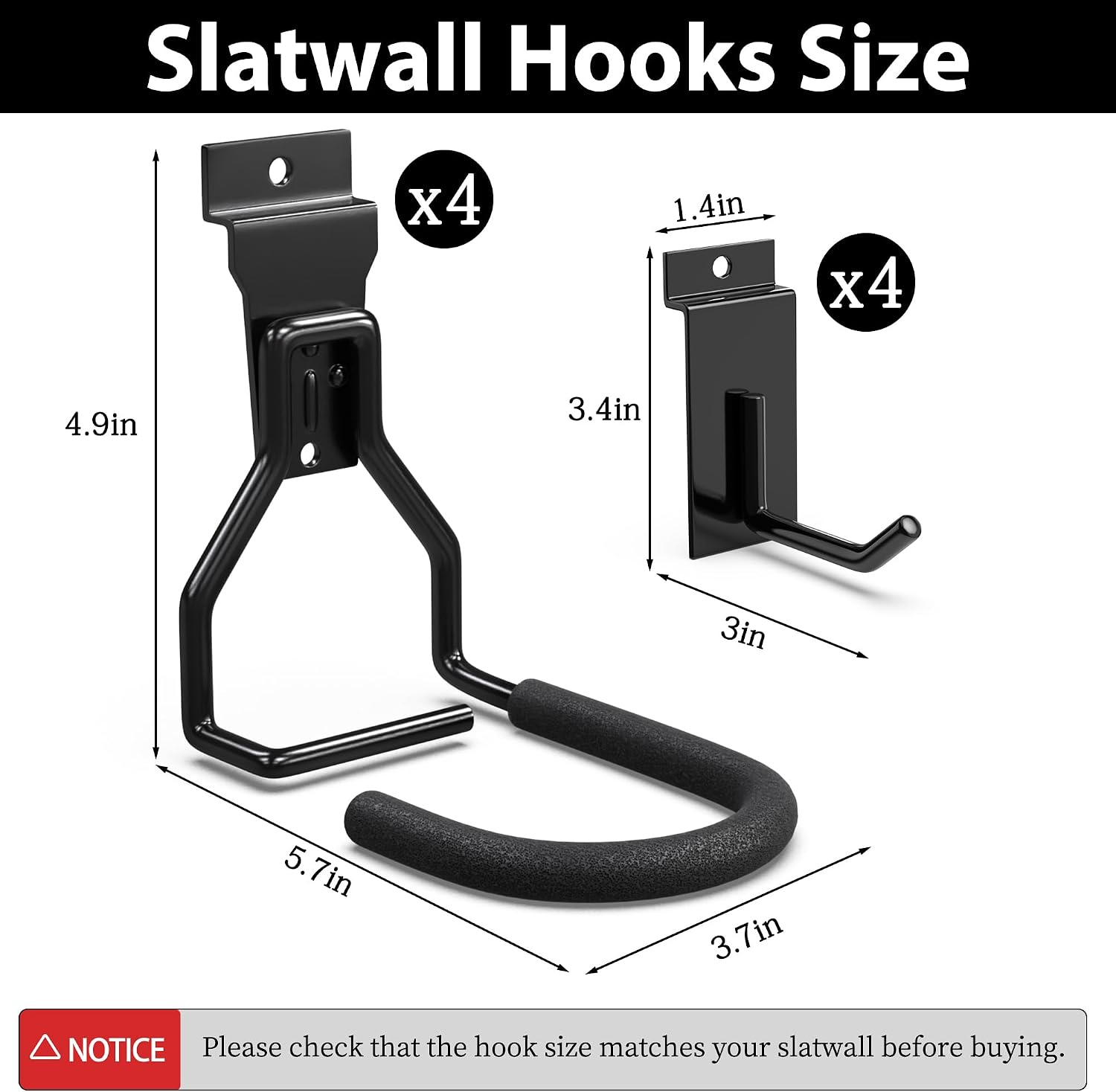 3-H Slatwall Bike Hook, Heavy Duty Vertical Bike Hooks,Slatwall Accessories